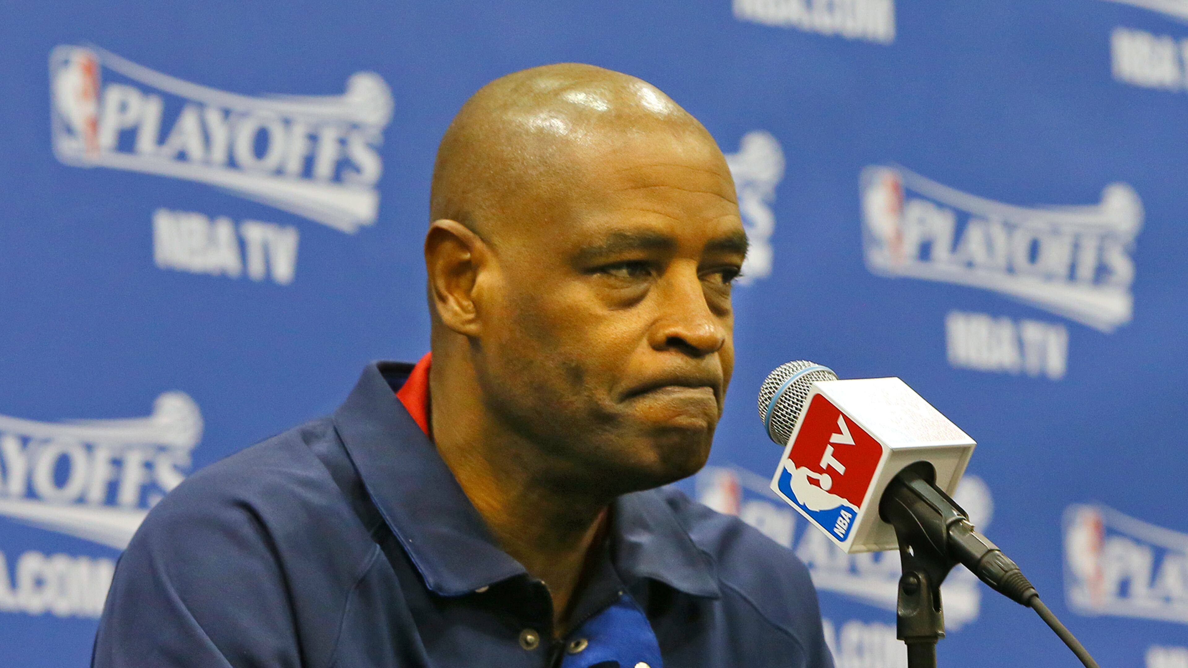 Hawks head coach Larry Drew stresses the seriousness of the situation during his pregame press conference before a must win game 6 against the Pacers on Friday, May 3, 2013, in Atlanta.