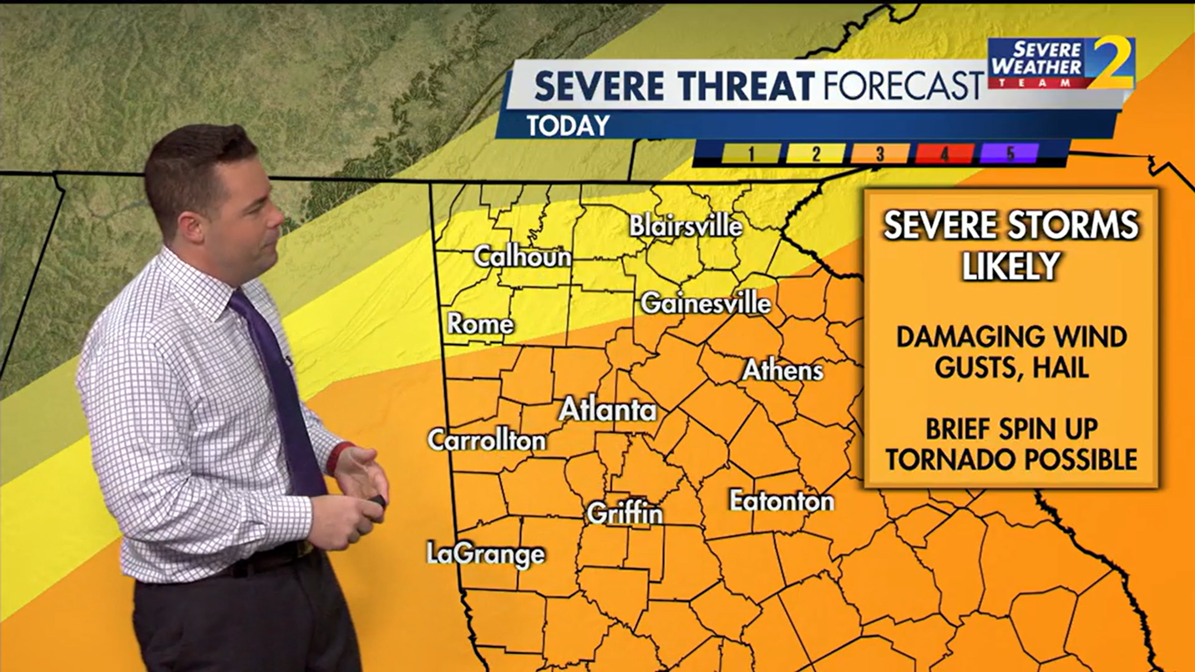 Much of Georgia was under a Level 3 of 5 risk for severe weather on March 31, 2025. The far northern portion of the state was under a Level 2 and 1 risk.