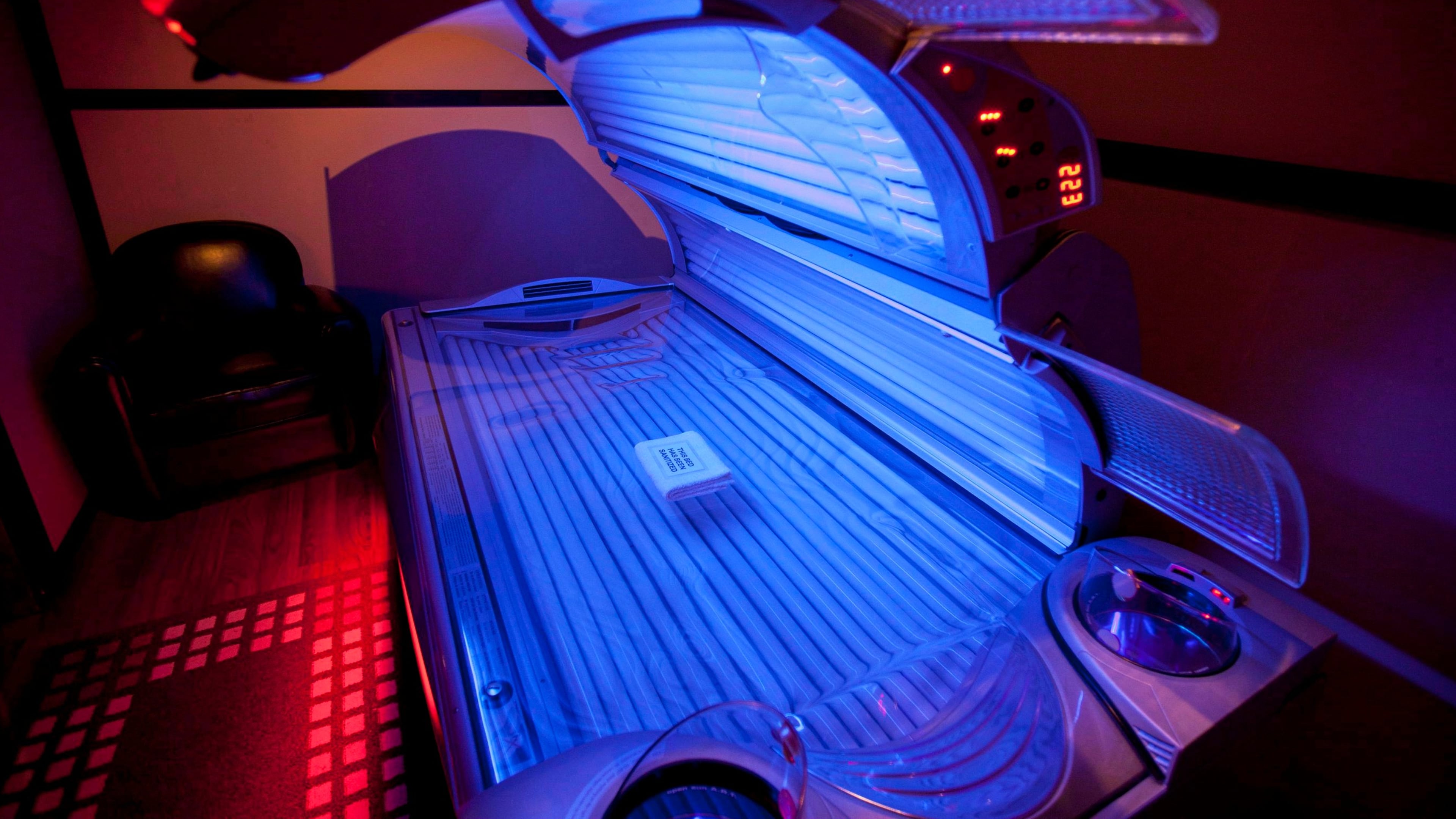 FILE - A tanning bed is seen on March, 20, 2012, in North Vancouver, Canada. (Jonathan Hayward/The Canadian Press via AP)