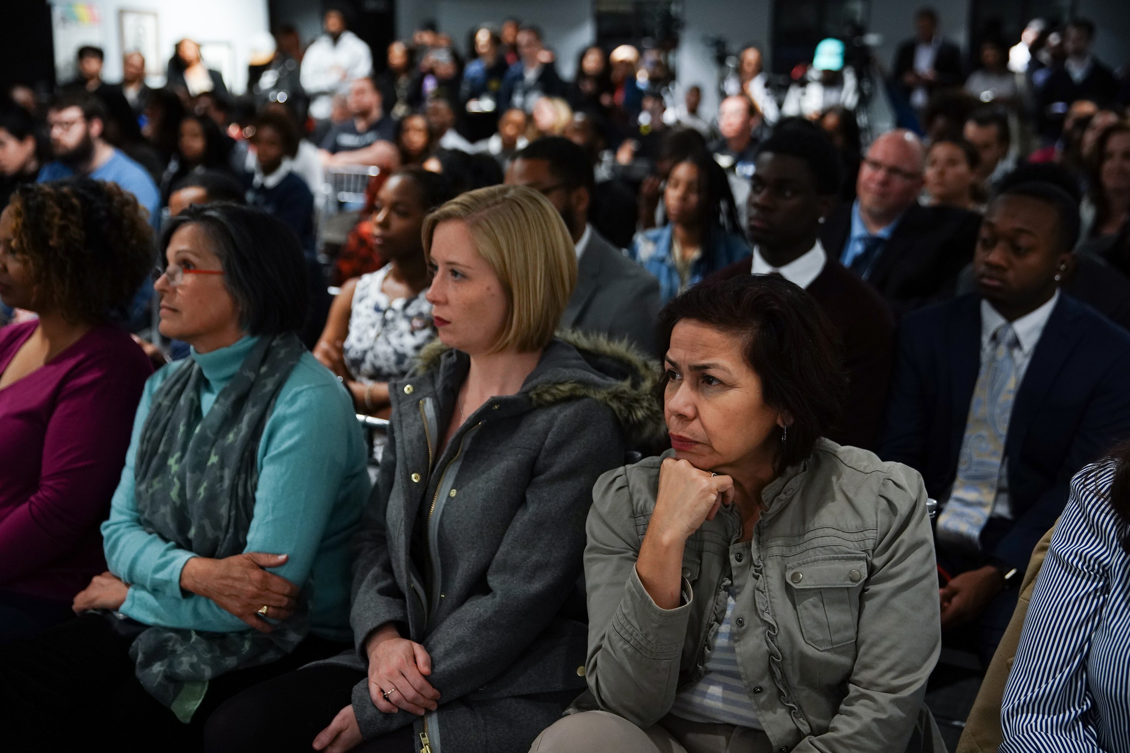 Attendees listen to U.S. Democratic presidential candidate Julián Castro as he participates in a conversation with Angela Rye at Paschal's on November 19, 2019, in Atlanta. Elijah Nouvelage for The Atlanta Journal-Constitution