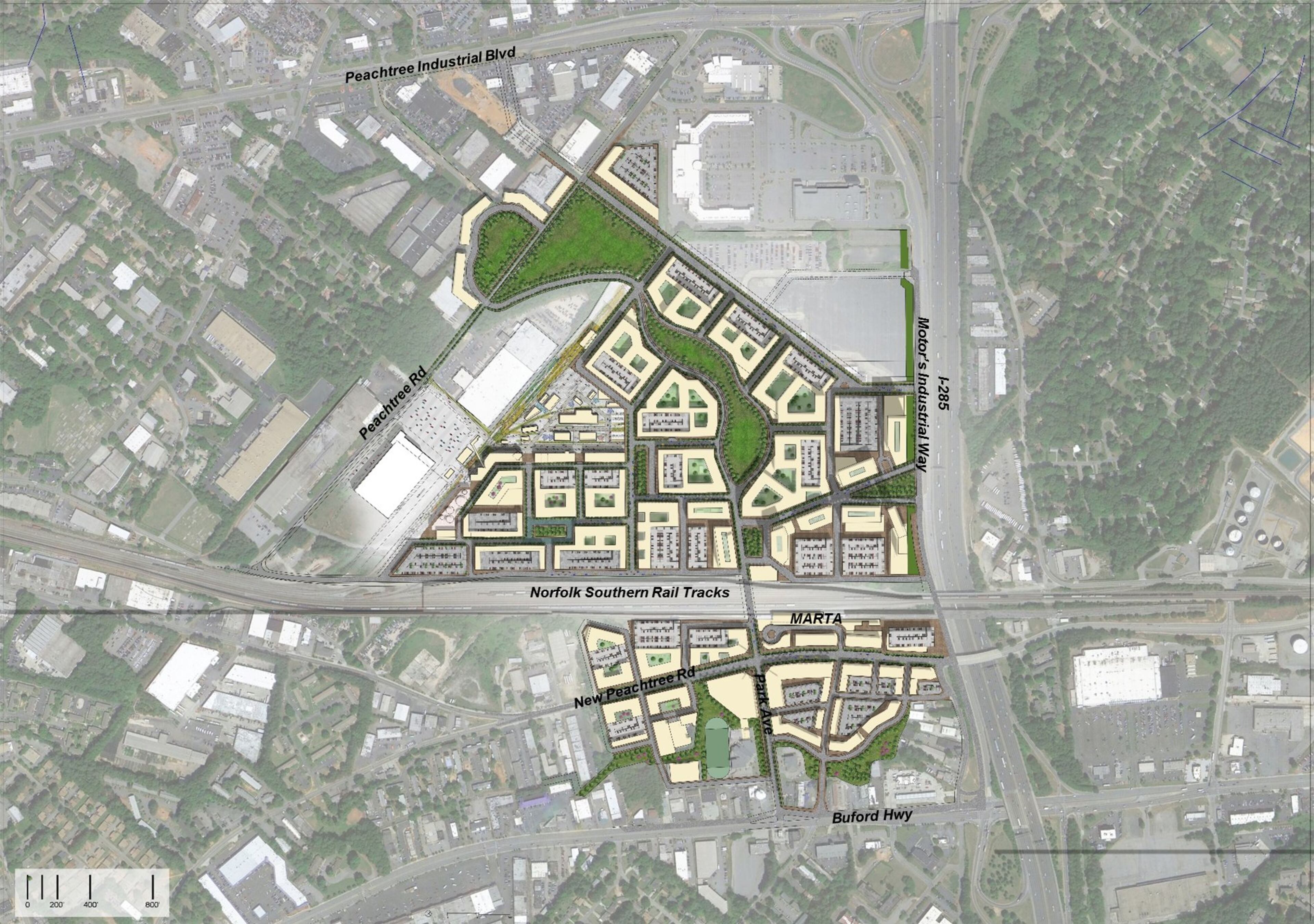 Plans have taken shape to build offices, homes, stores, a movie studio, parks and manufacturing space on the site of the former GM assembly plant in Doraville. The site is near I-285, one exit from Spaghetti Junction.