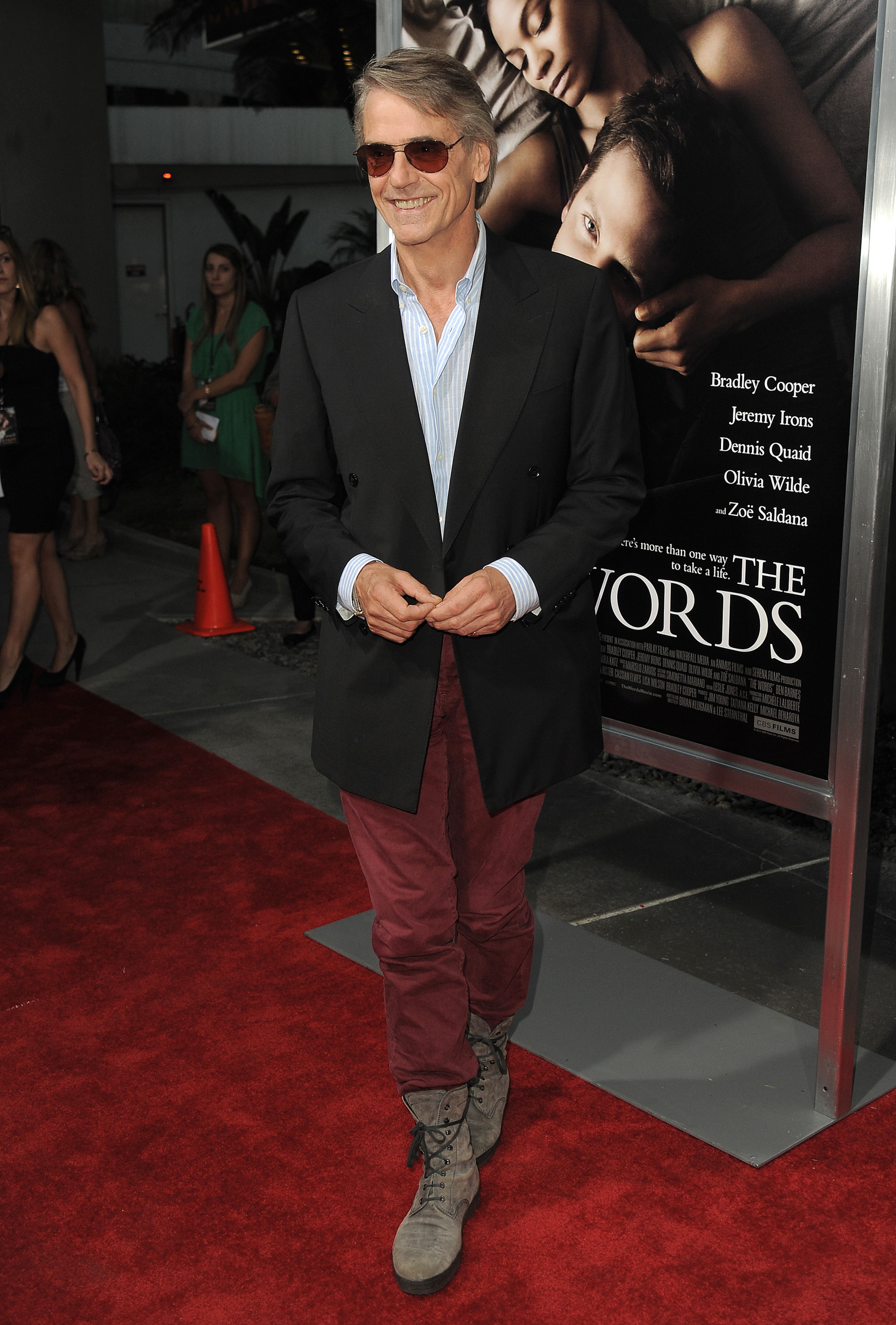 Film co-star Jeremy Irons wore red pants on the red carpet.