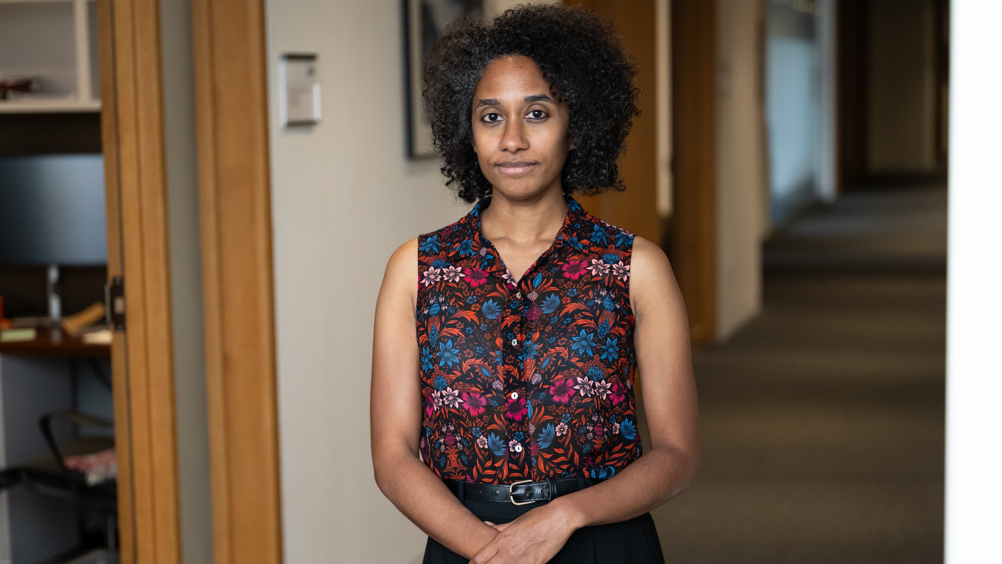 Ellora Derenoncourt, an associate professor at Princeton University's department of economics, poses for a portrait on the university campus Friday, Sept. 25, 2026, in Princeton, N.J. (AP Photo/Erin Blewett)