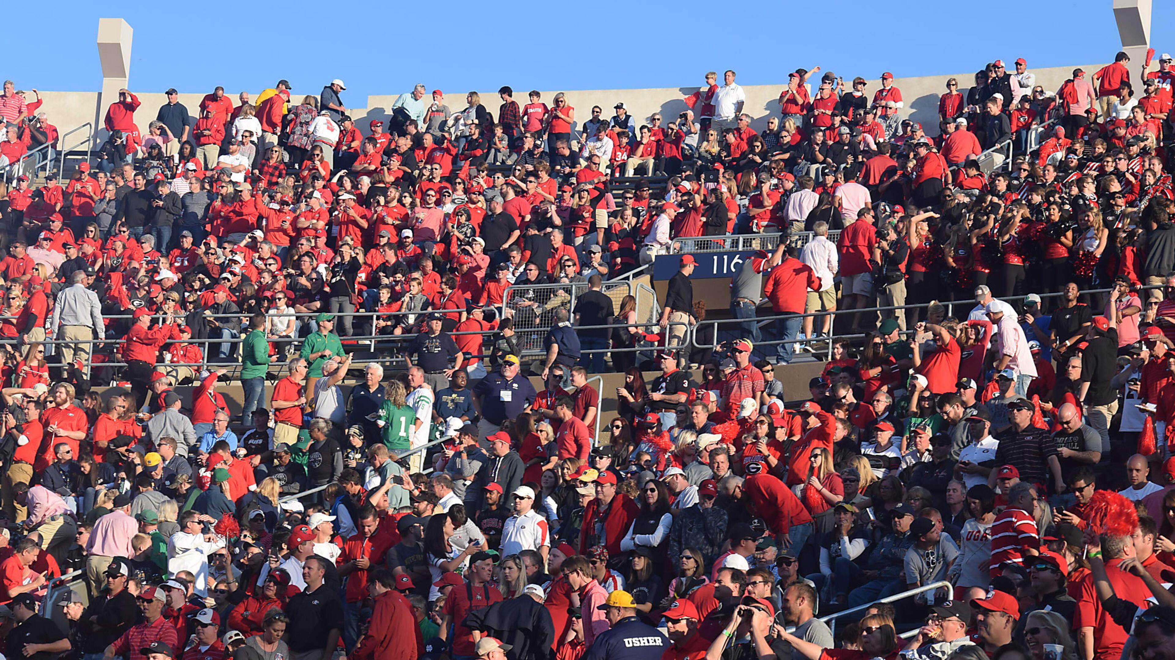Georgia fans took over huge sections of Notre Dame Stadium when the Bulldogs played there in 2017. (Jeff Sentell/DawgNation)