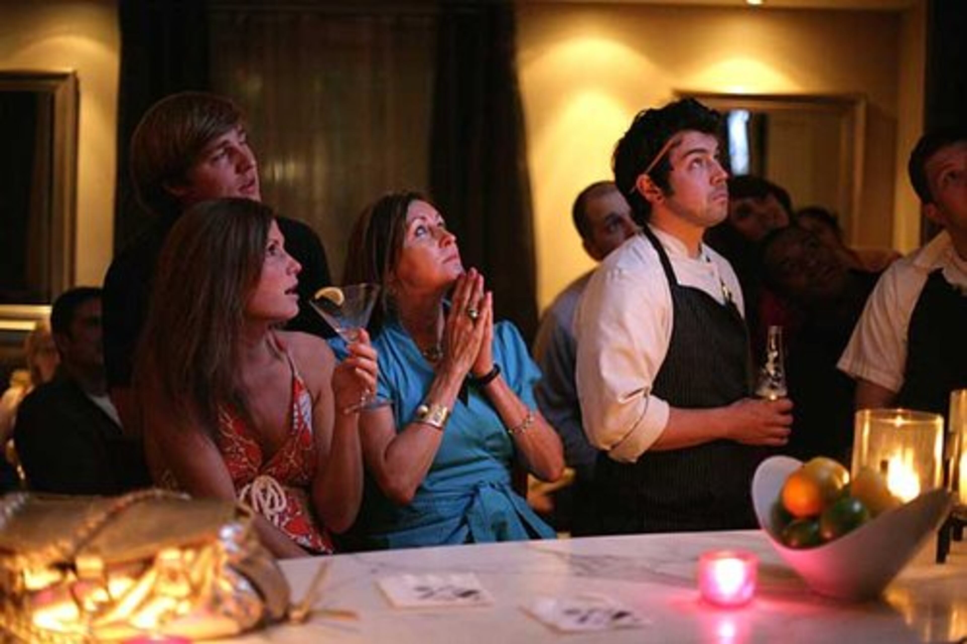 Watching the final anxious moments at Home are, L-R, Whitney Elswick, Ben Williams, Mimi Williams and Home restaurant chef de cuisine Jef Wright.