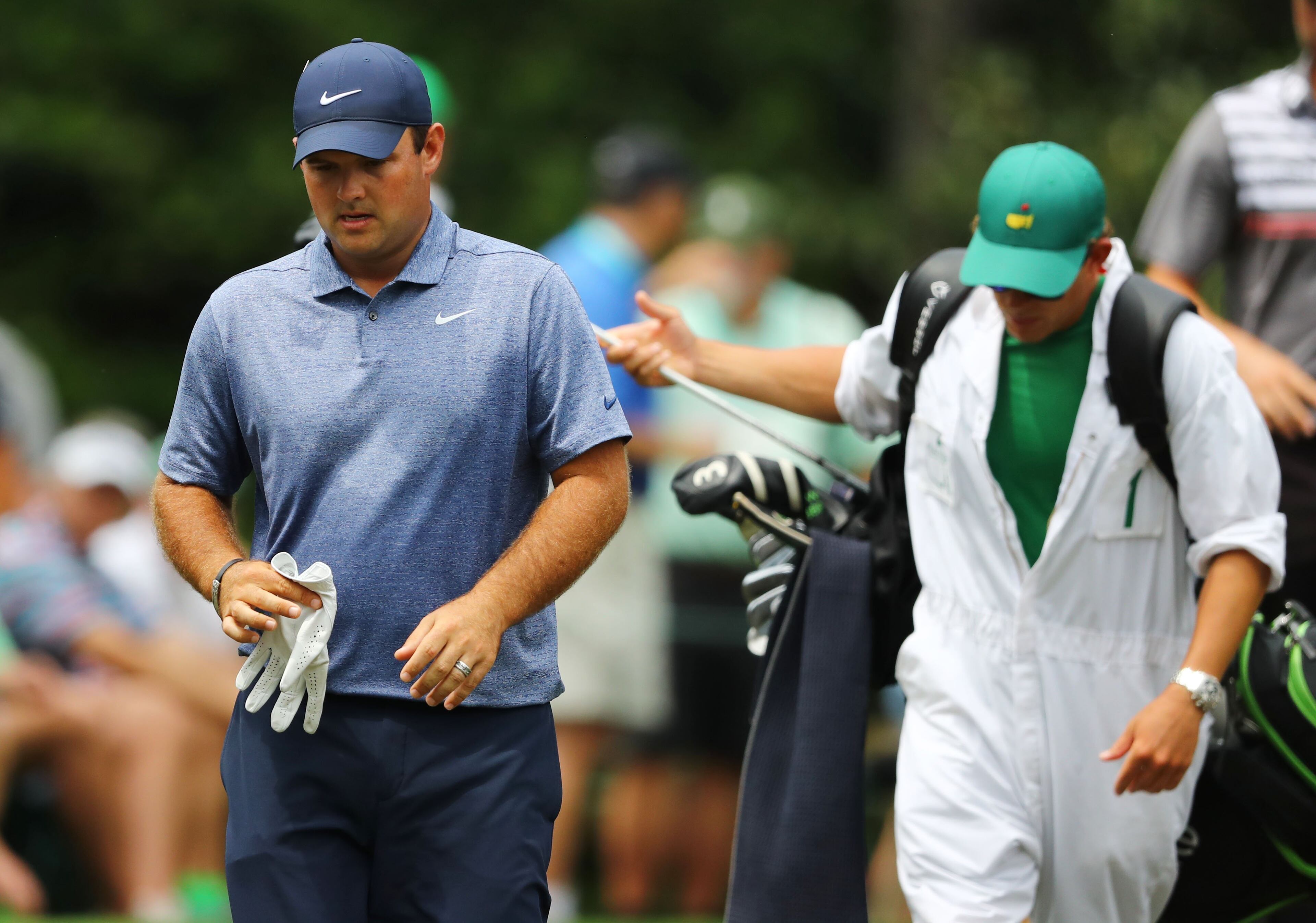 April 13, 2019 - Augusta - Defending Masters champion Patrick Reed heads the the tee on 9, well off the lead, during the third round of the Masters Tournament Saturday, April 13, 2019, at Augusta National Golf Club in Augusta. Curtis Compton / ccompton@ajc.com