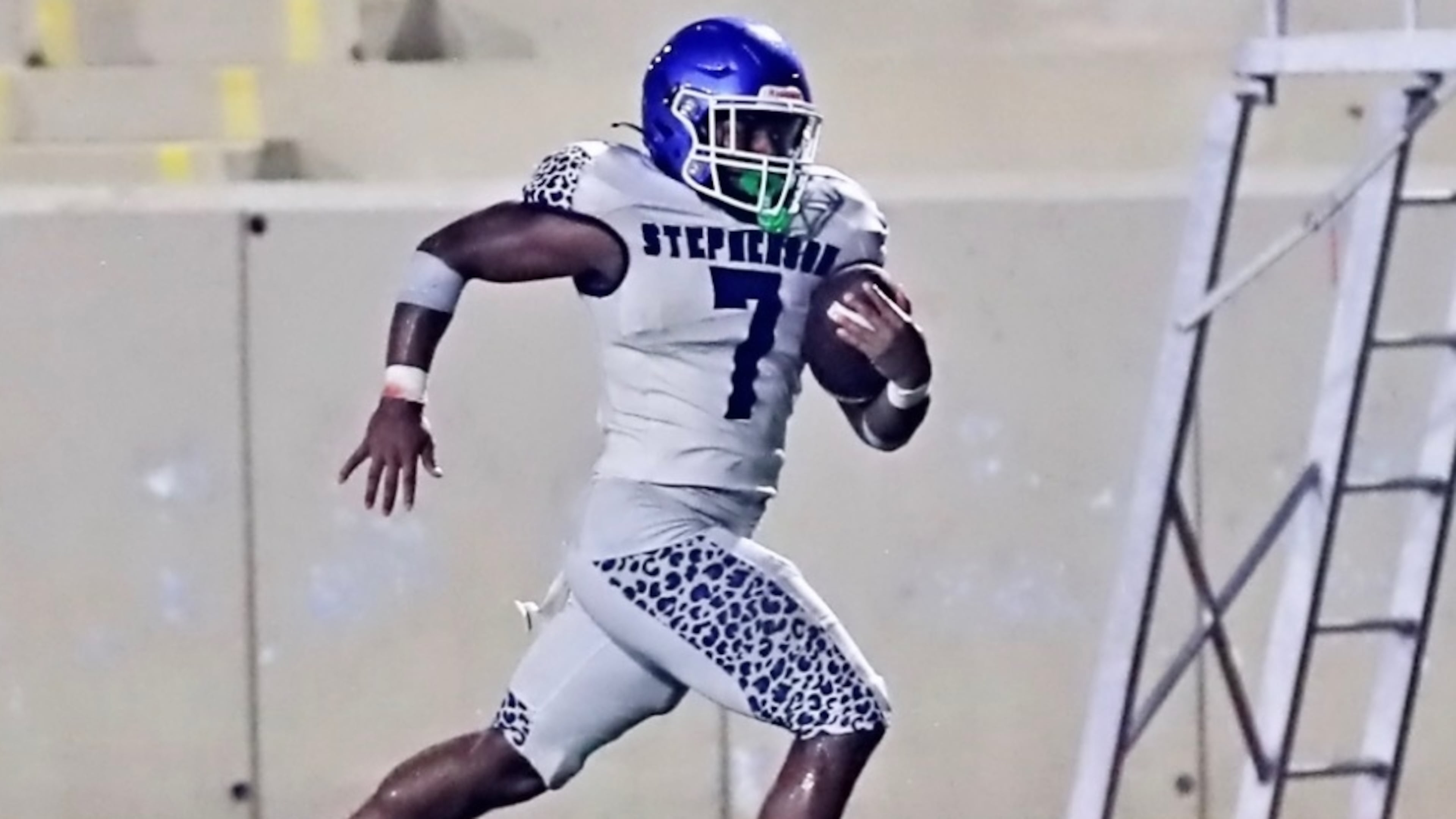 Stephenson running back Jayden Johnson, pictured rushing against Arabia Mountain in 2025, ran for a DeKalb County-record 421 yards last week and also broke the county's career rushing record. (Courtesy of DeKalb County Athletics)