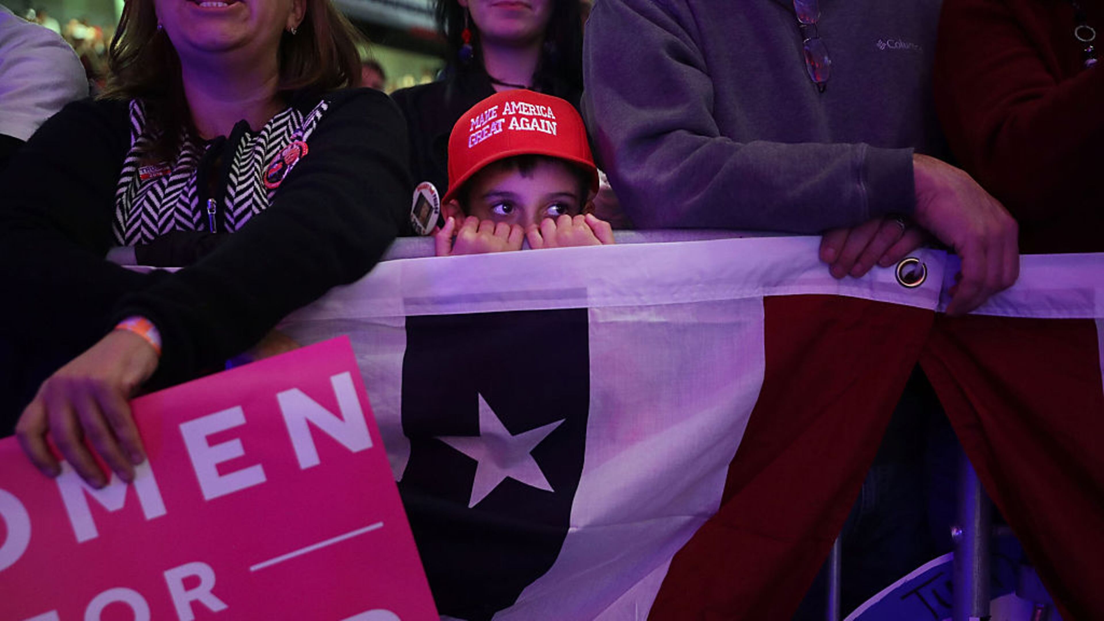 SCRANTON, PA - NOVEMBER 07: A boy listens to Republican presidential candidate Donald Trump during a campaign rally in the Lakawanna College Student Union November 7, 2016 in Scranton, Pennsylvania. With less than 24 hours until Election Day in the United States, Trump and his opponent, Democratic presidential nominee Hillary Clinton, are campaigning in key battleground states that each must win to take the White House. (Photo by Chip Somodevilla/Getty Images)