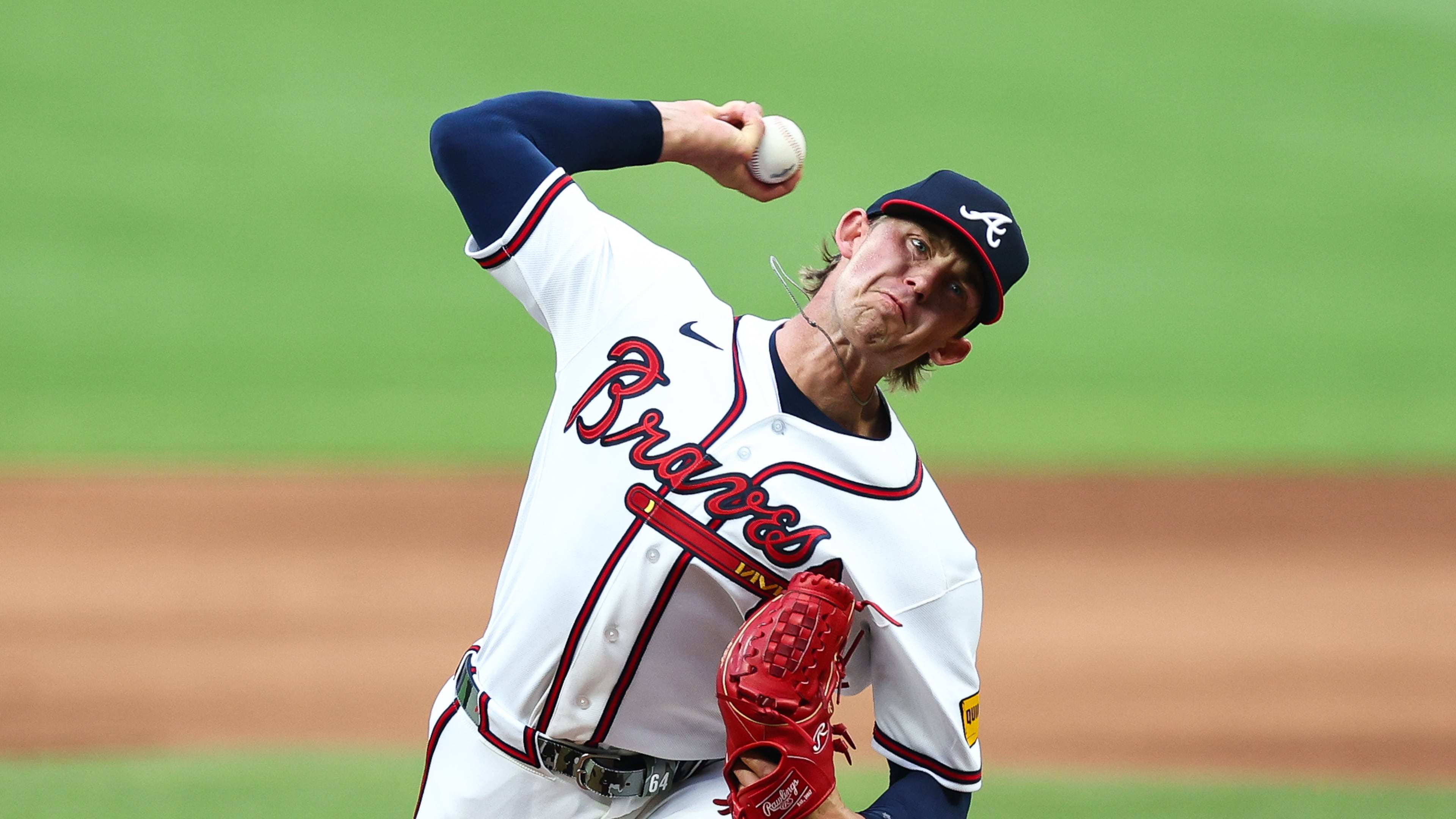 Hurston Waldrep delivers a pitch in the Braves' game against the Cardinals on July 2, 2026, in Atlanta. (Colin Hubbard/AP)