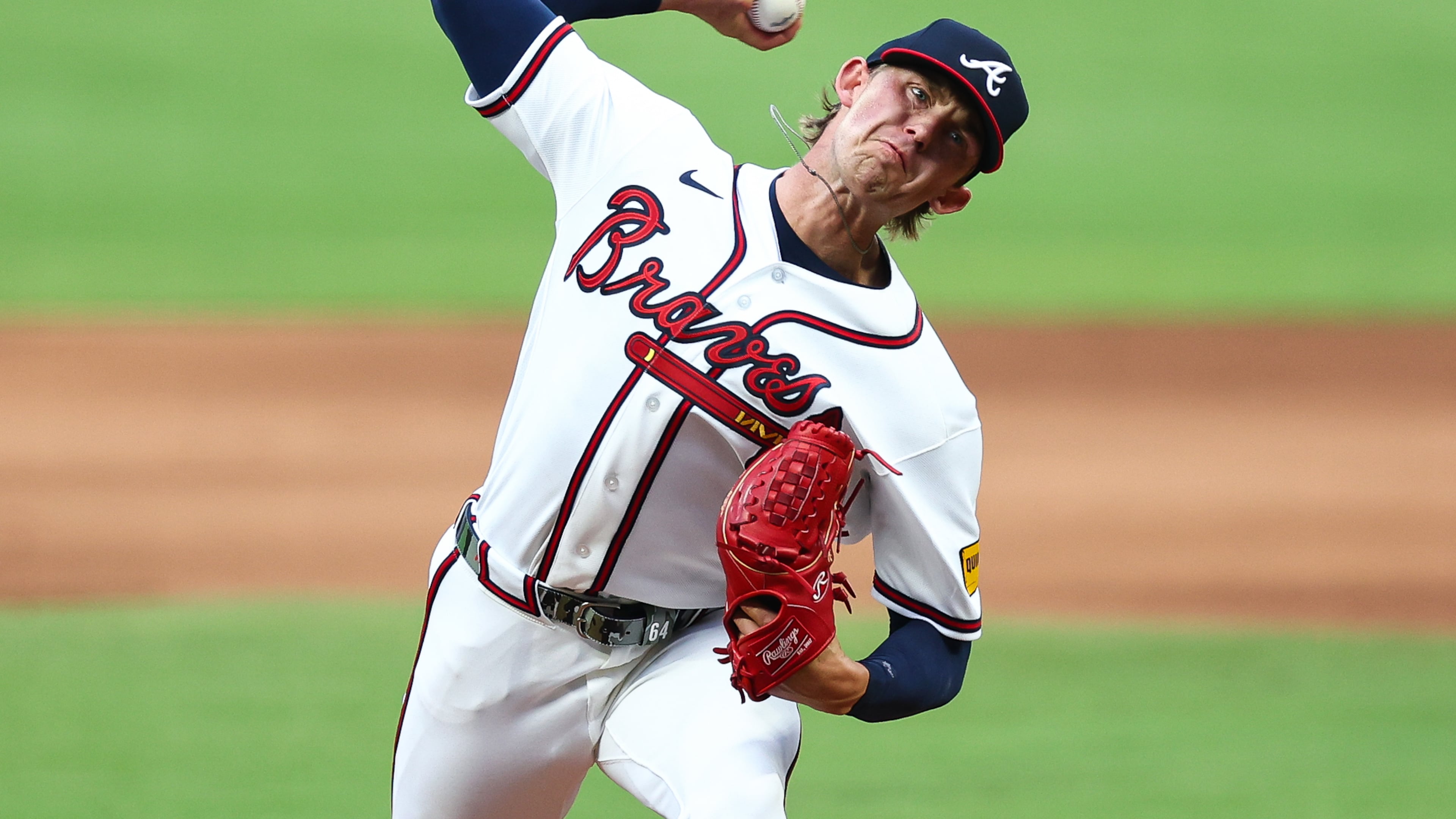 Hurston Waldrep delivers a pitch in the Braves' game against the Cardinals on July 2, 2026, in Atlanta. (Colin Hubbard/AP)