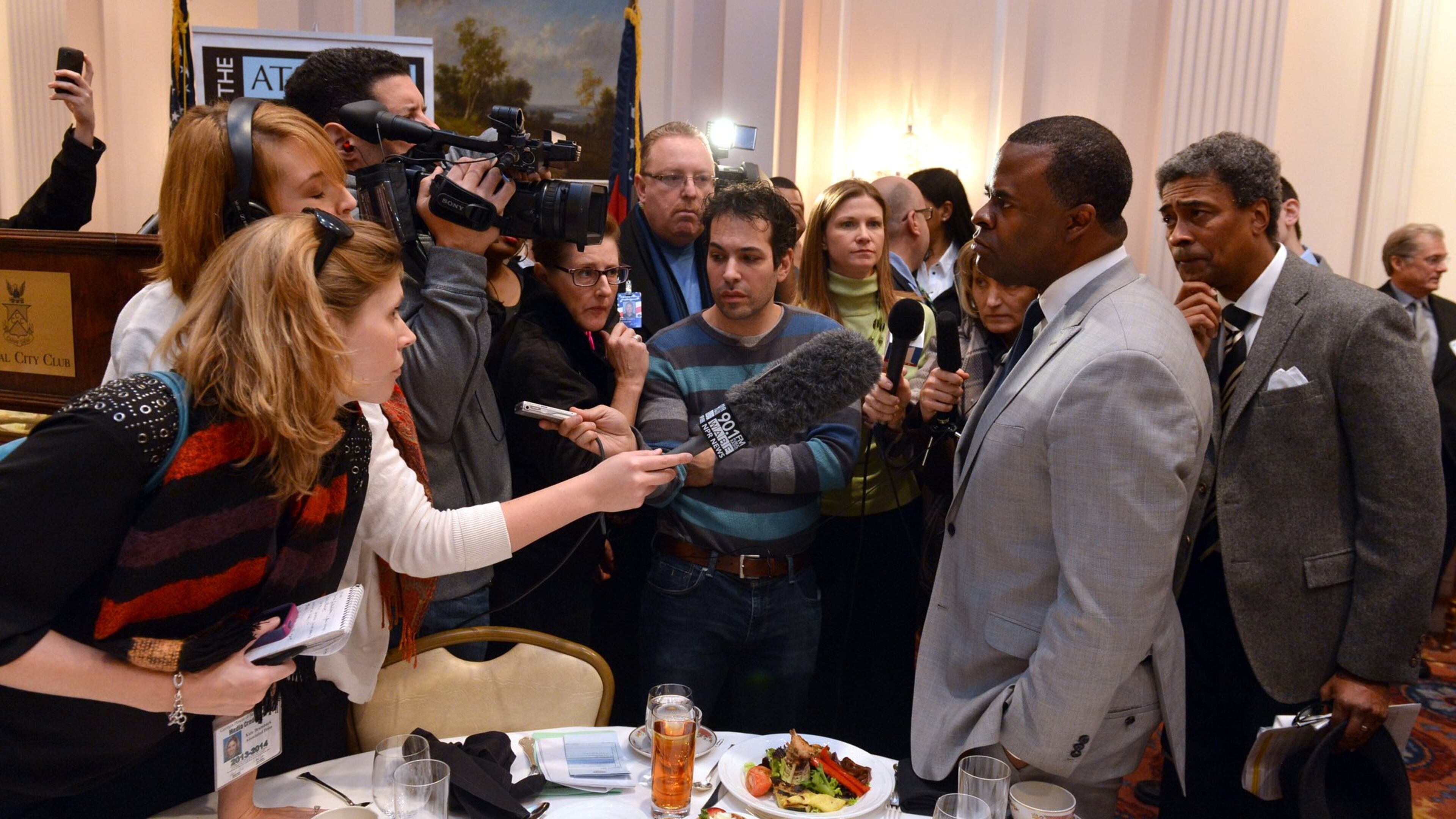 Atlanta Mayor Kasim Reed fields questions from reporters after speaking at an Atlanta Press Club luncheon Friday January 31,2014 at the Capitol City Club. Reed continues to field questions about the city’s response to severe weather that crippled much of area earlier this week. BRANT SANDERLIN /BSANDERLIN@AJC.COM