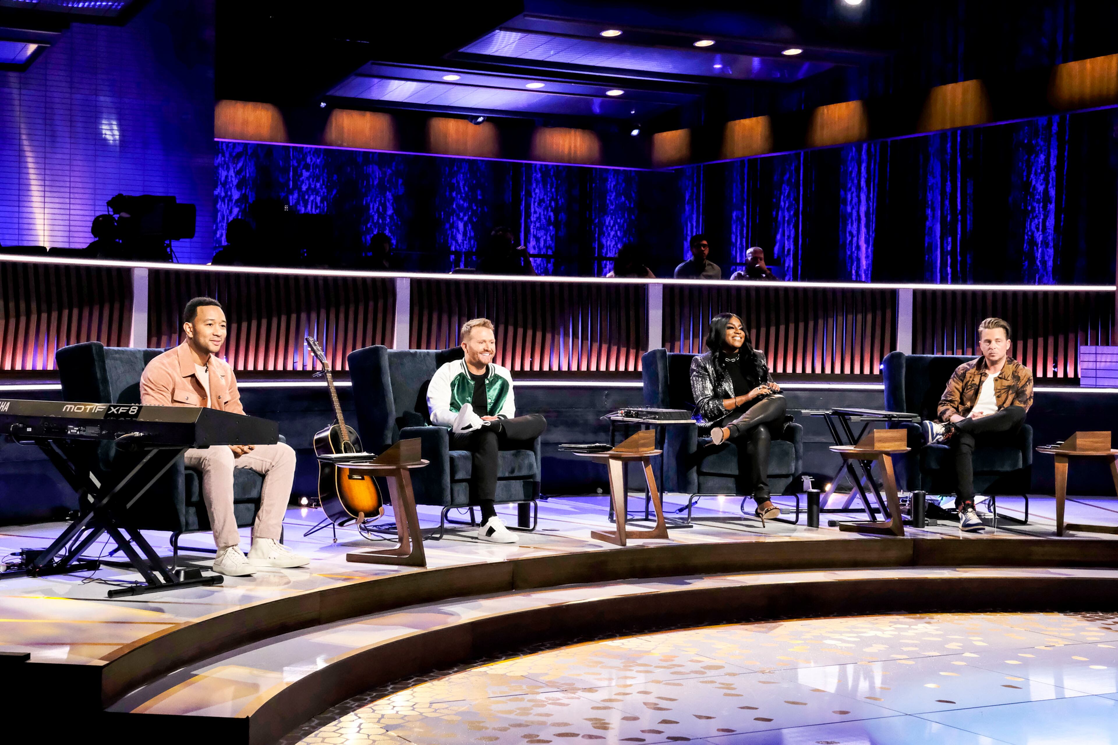 SONGLAND -- Episode X -- Pictured: (l-r) John Legend, Shane McAnally, Ester Dean, Ryan Tedder -- (Photo by: Trae Patton/NBC)