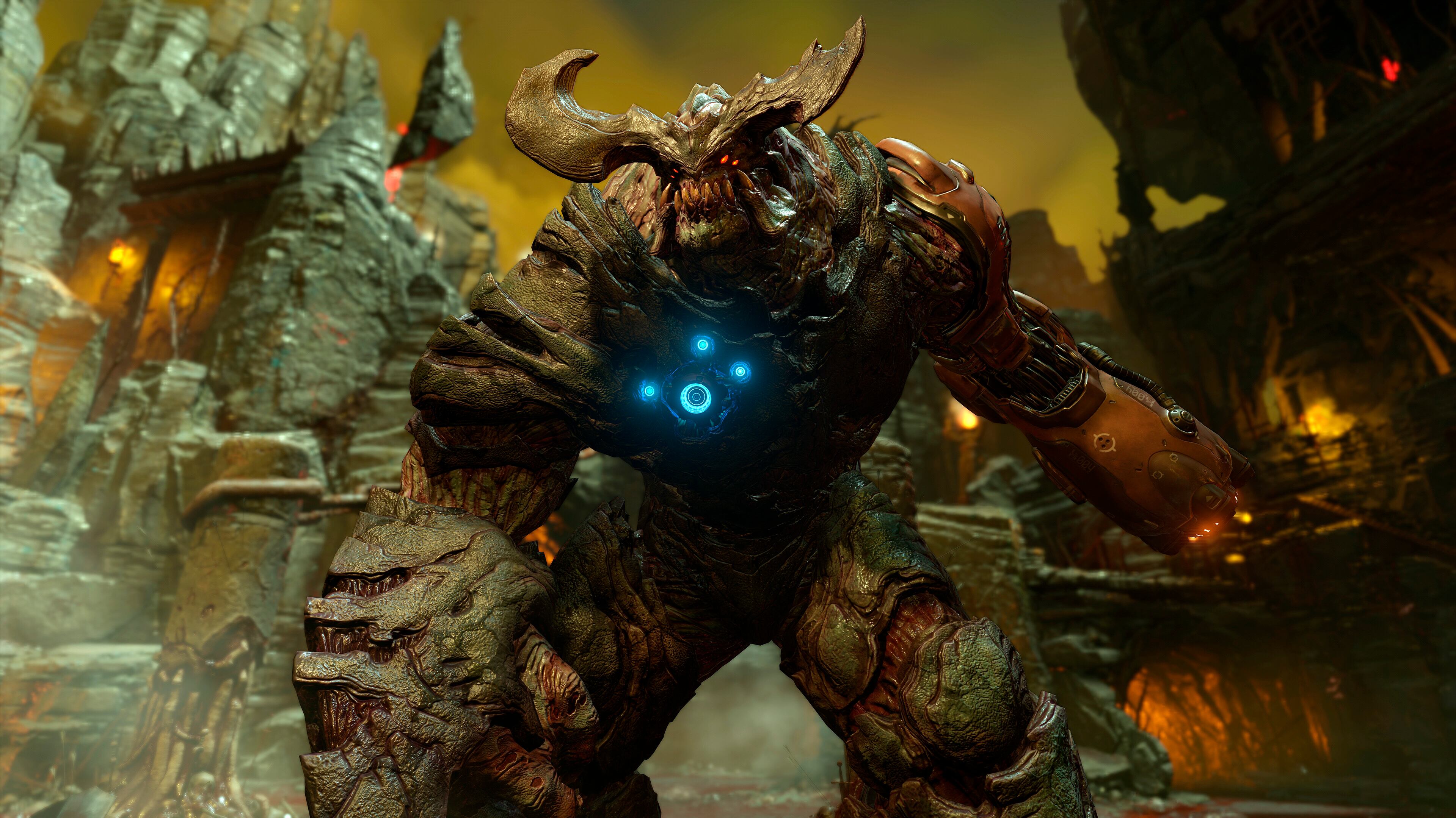 This photo provided by Bethesda Softworks shows a screenshot with Cyberdemon from the video game, "DOOM." (Bethesda Softworks via AP)