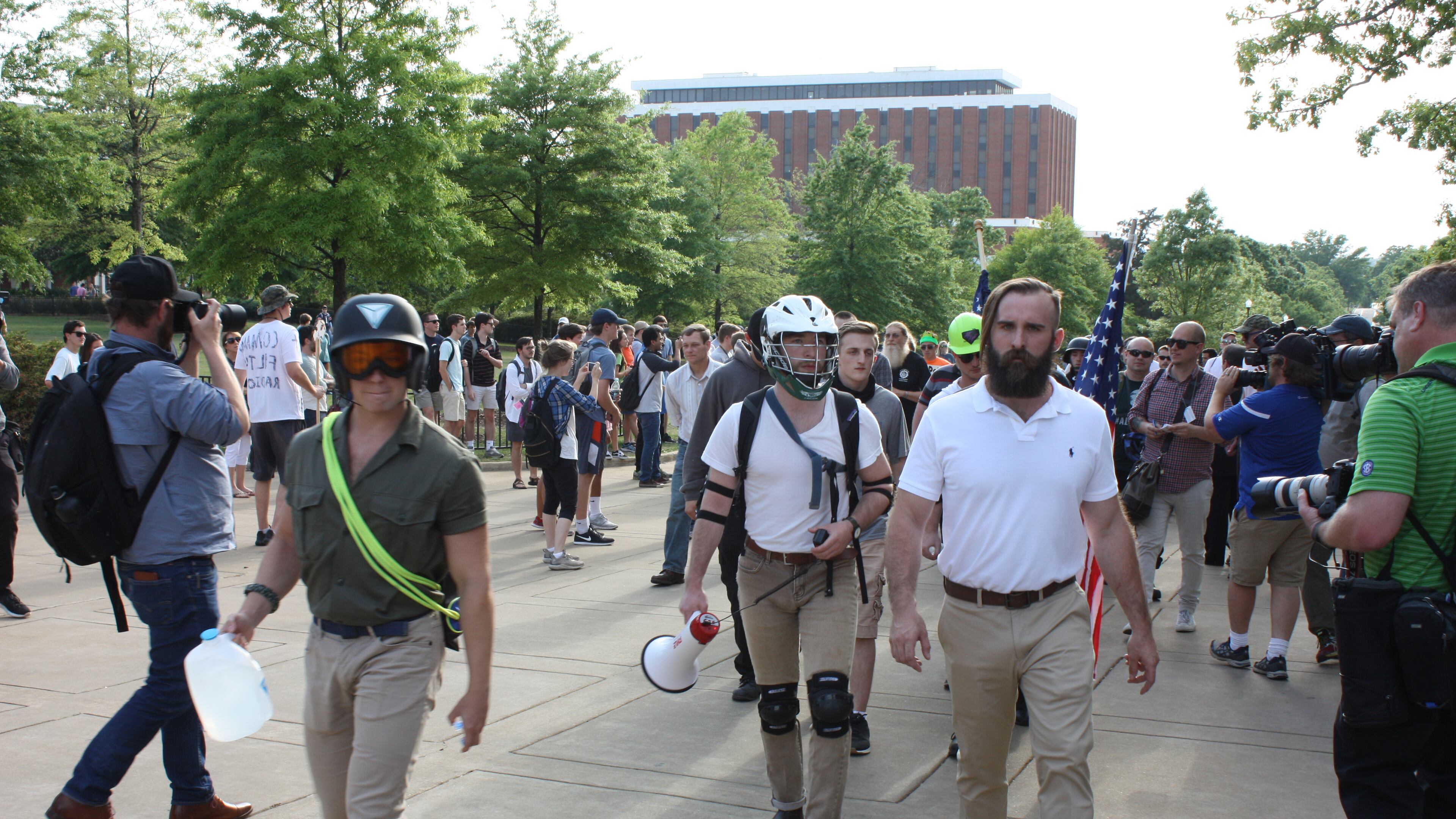 Alt-right activists march to Foy Hall on the campus of Auburn University Tuesday to hear white supremacist Richard Spencer speak. CHRIS JOYNER / CJOYNER@AJC.COM