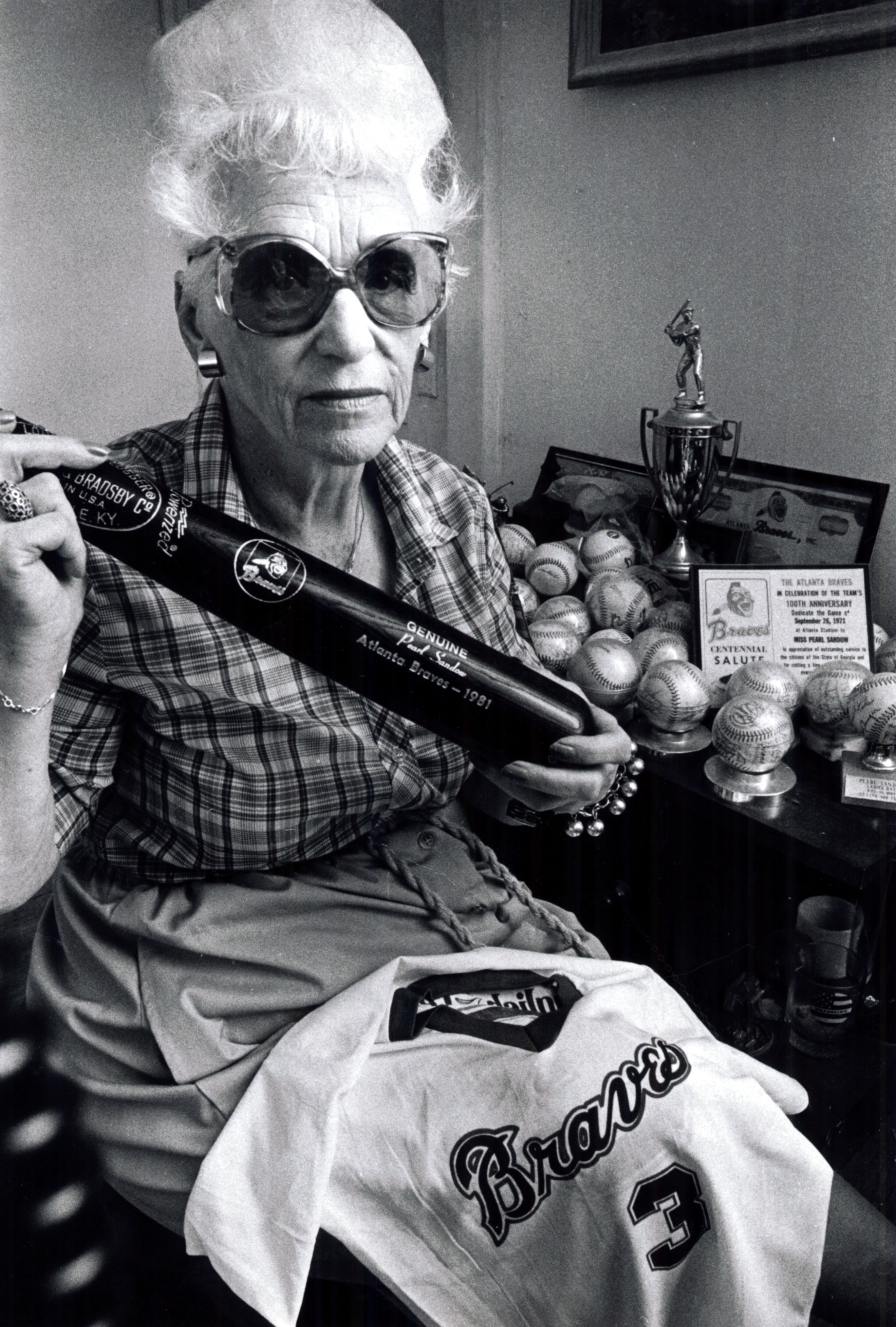No. 1 Atlanta Braves fan Pearl Sandow in June 1981. she died in April 2006 at the age of 103. She attended 1,889 consecutive home games, every one of them from the franchise's first game in Atlanta in 1966 -- the year the Braves moved from Milwaukee -- to the last one in 1989, when her health declined.