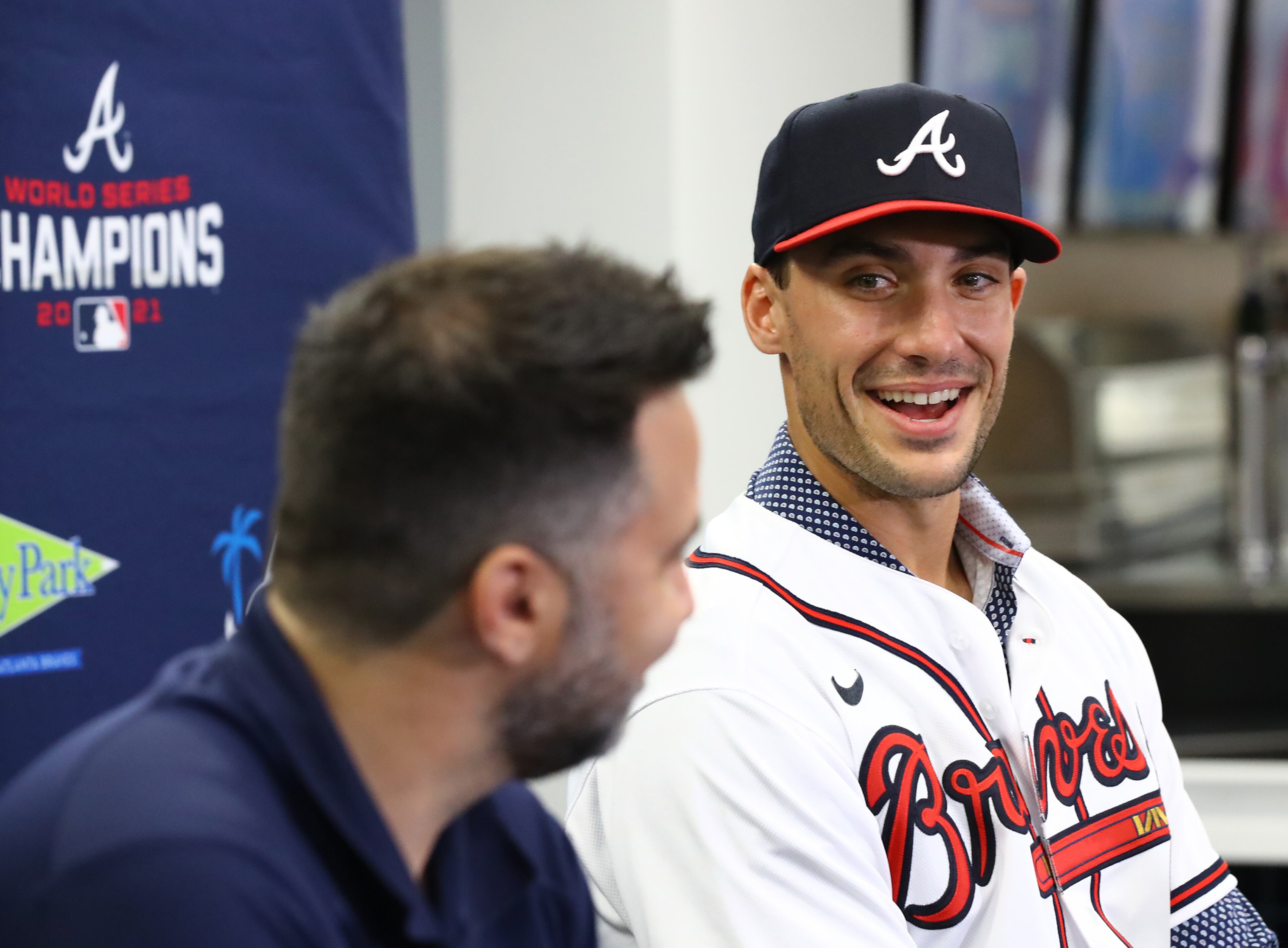 Braves first baseman Matt Olson was signed to an eight-year, $168 million deal on Tuesday, March 15, 2022, in North Port. “Curtis Compton / Curtis.Compton@ajc.com”
