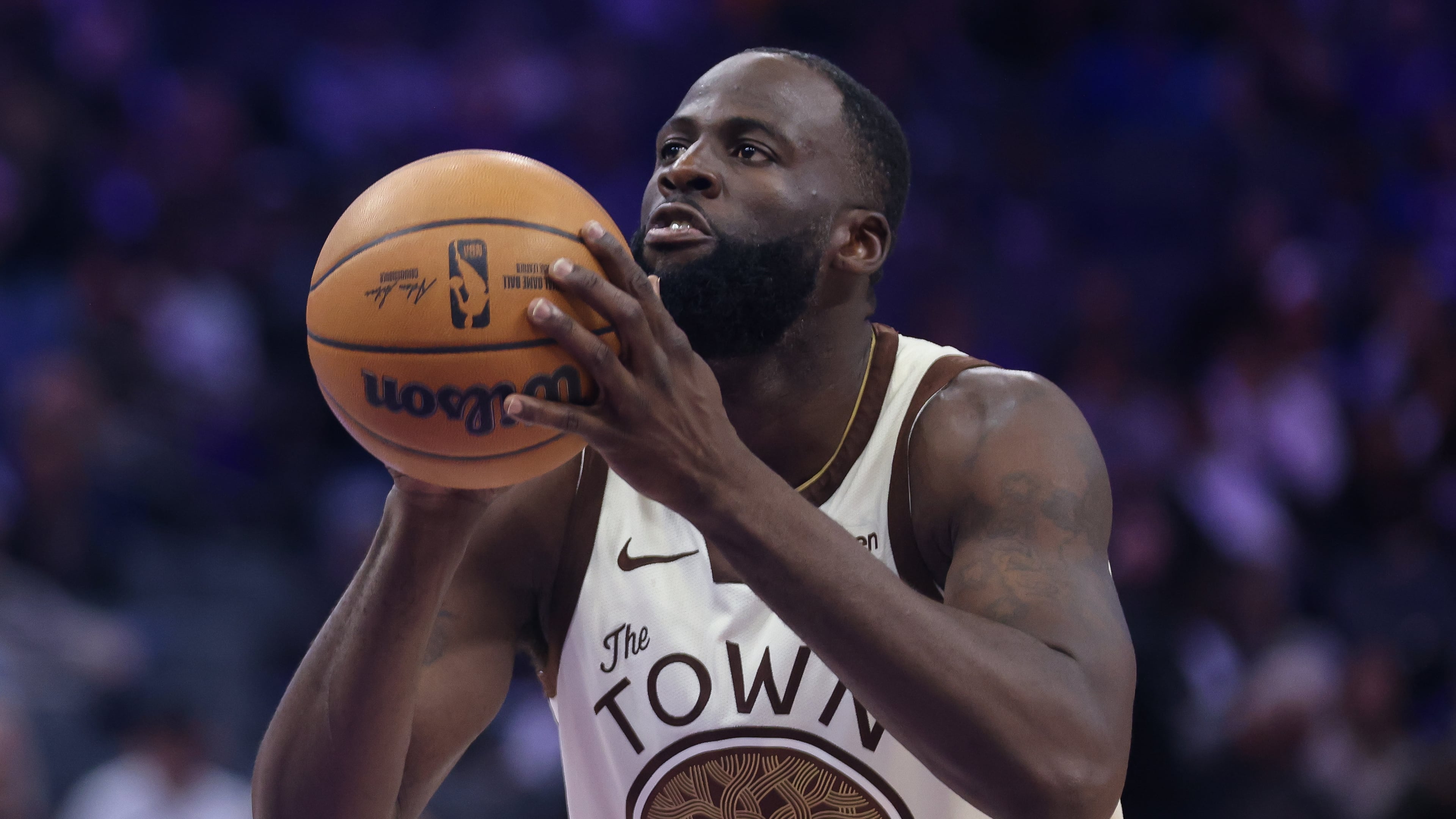 FILE - Golden State Warriors forward Draymond Green (23) shoots a free throw during the second half of an NBA basketball game against the Sacramento Kings on April 10, 2026, in Sacramento, Calif. (AP Photo/Scott Marshall, File)