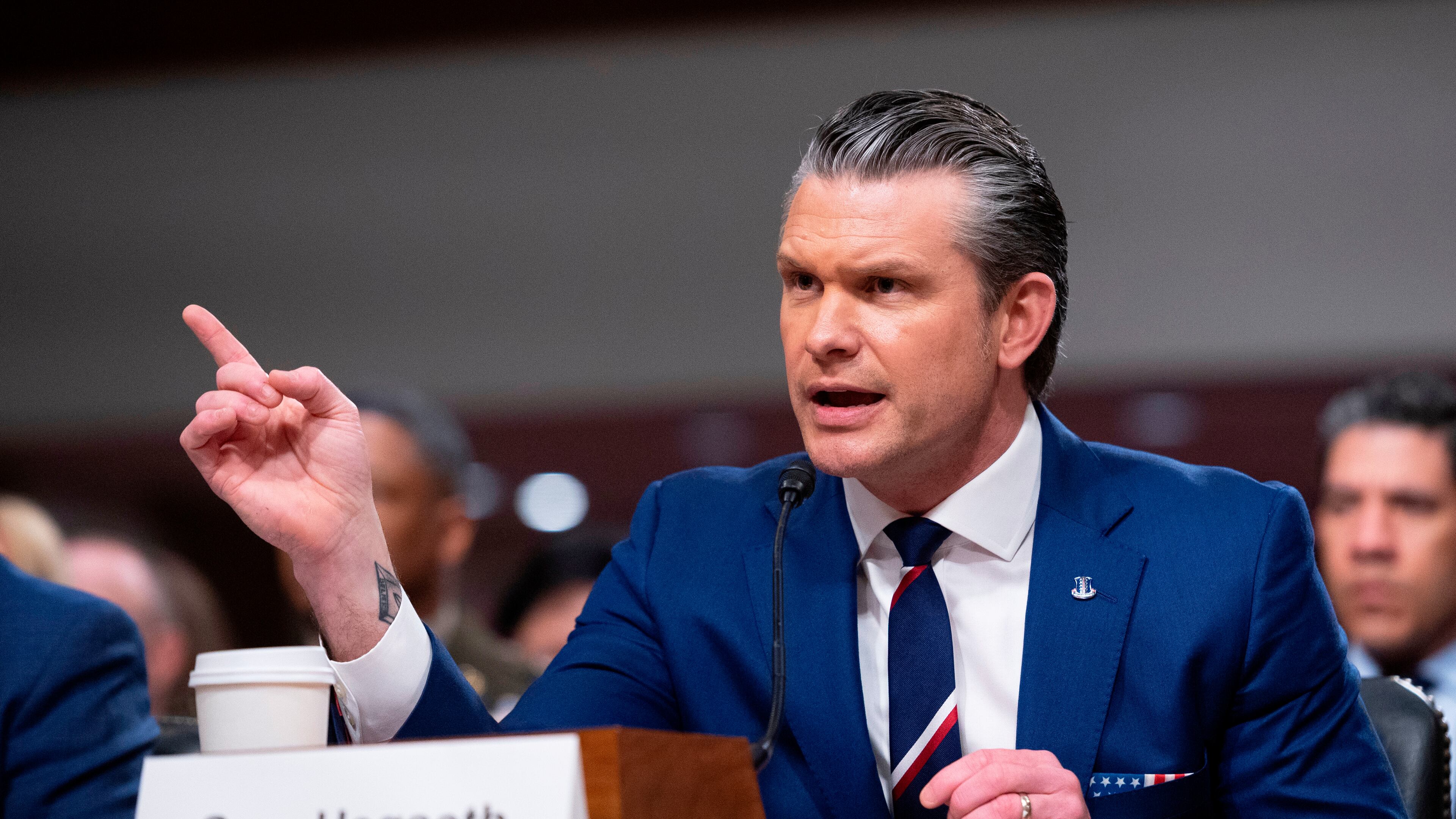 Secretary of Defense Pete Hegseth testifies before the Senate Armed Services Committee, on Capitol Hill, in Washington, Thursday, April 30, 2026. (AP Photo/Cliff Owen)