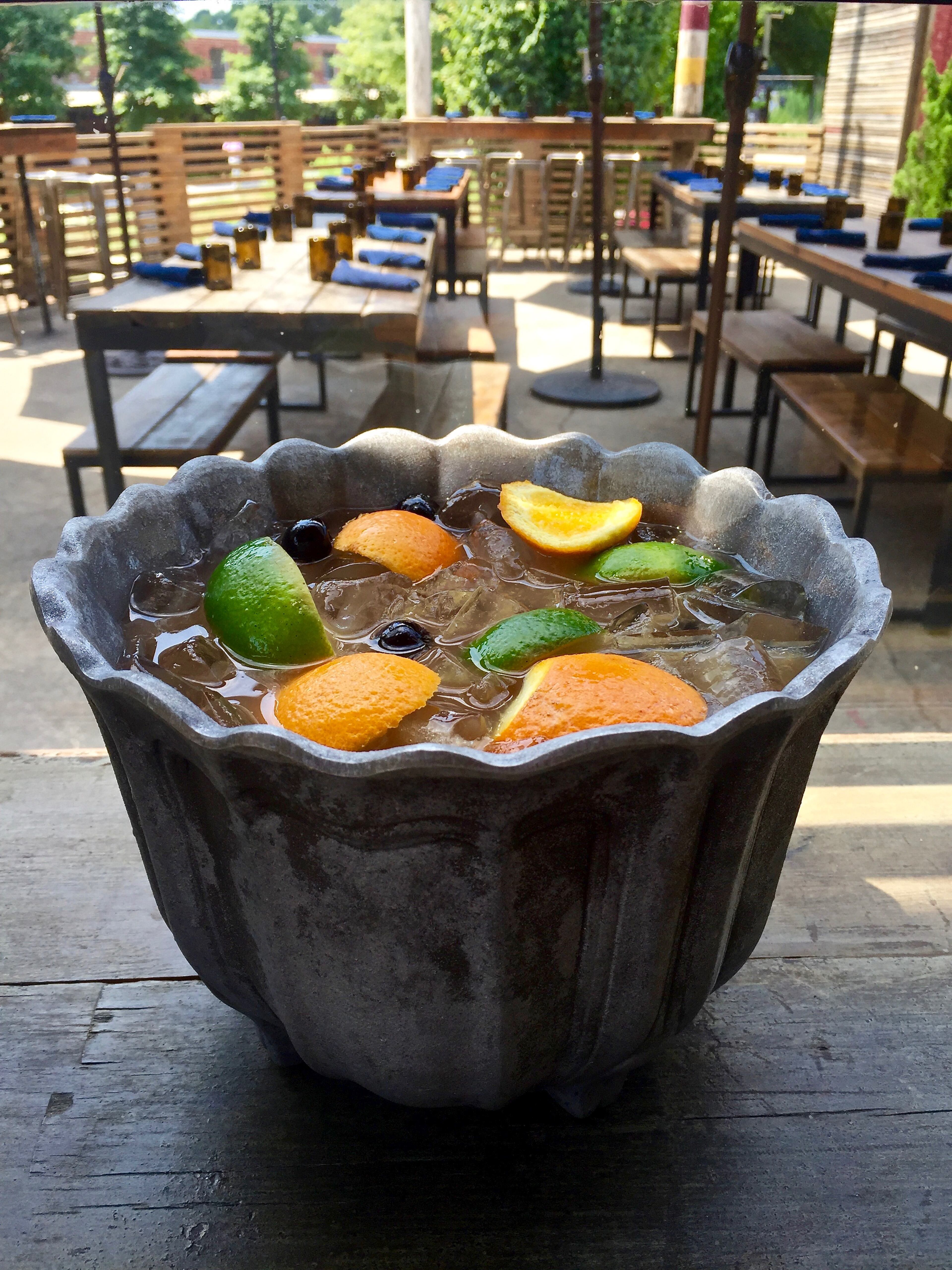 Ladybird Grove & Mess Hall offers a seasonal punch bowl during brunch, lunch and dinner, and it comes in two sizes: a small punch bowl (8 servings) for $55 and a large punch bowl (16 servings) for $100. Punch batches can be custom based on guest preferences. The one pictured is a Blood Orange Punch – made with blood orange puree, gin, lime juice, simple syrup and soda. These are a super popular option in the summer, and especially great for sharing among friends in their new "Grove" outdoor space, which features hangout-friendly Adirondack chairs, , beer garden-style tables, string lights and Ping-Pong tables. / Ladybird Grove & Mess Hall, 684 John Wesley Dobbs Avenue, Atlanta. 404-458-6838, ladybirdatlanta.com. / Photo credit: Ladybird Grove & Mess Hall