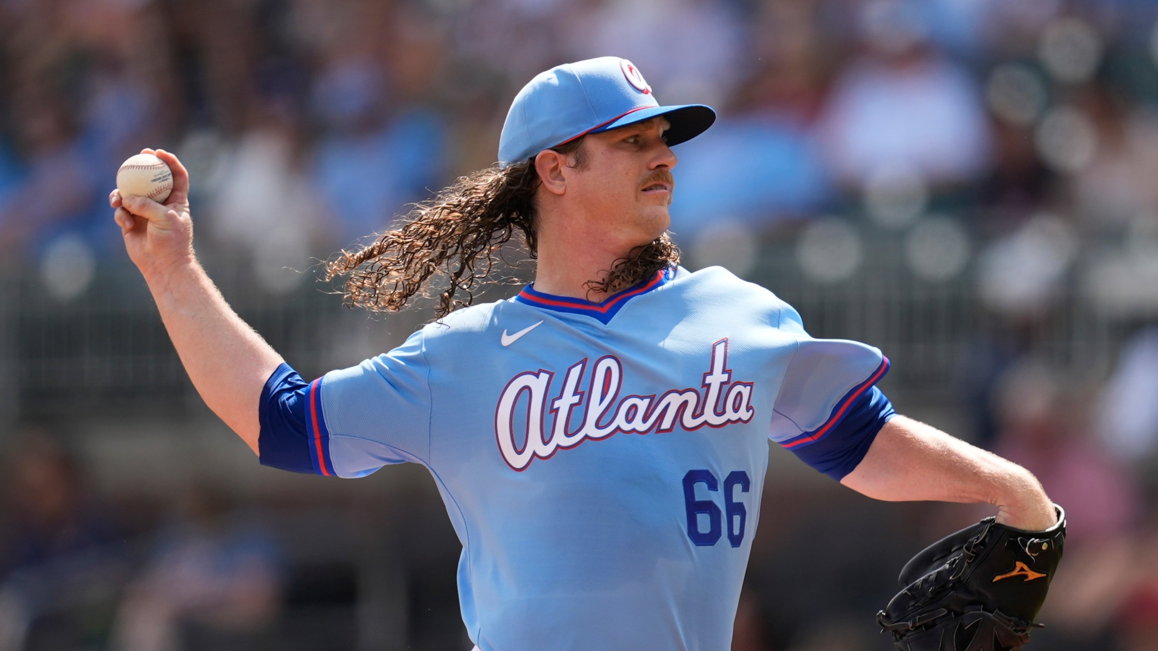 Atlanta Braves pitcher Grant Holmes works in the first inning of a baseball game against the Washington Nationals, Saturday, May 23, 2026, in Atlanta. (Mike Stewart/AP)