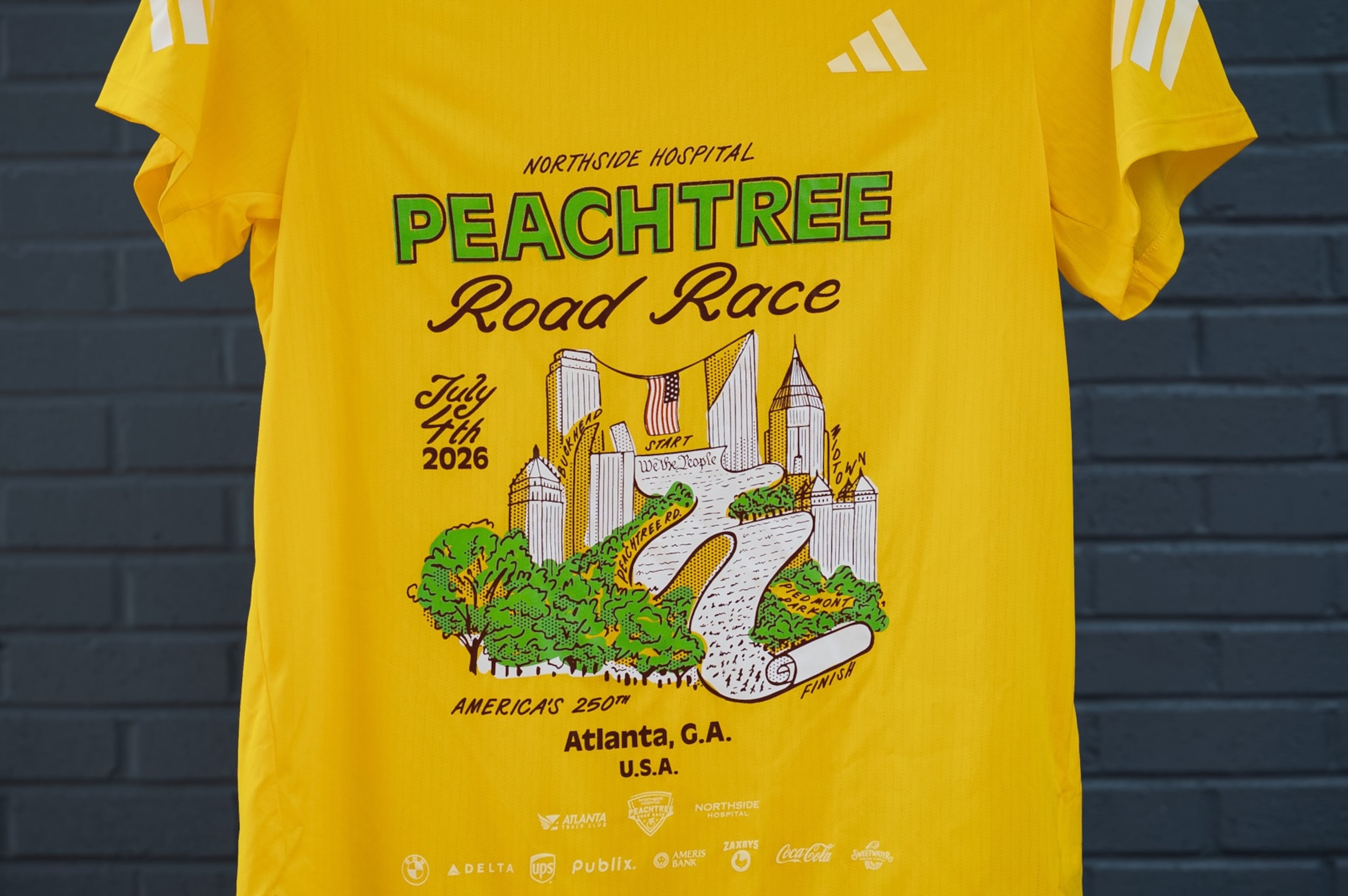The 2026 Peachtree Road Race T-shirt design