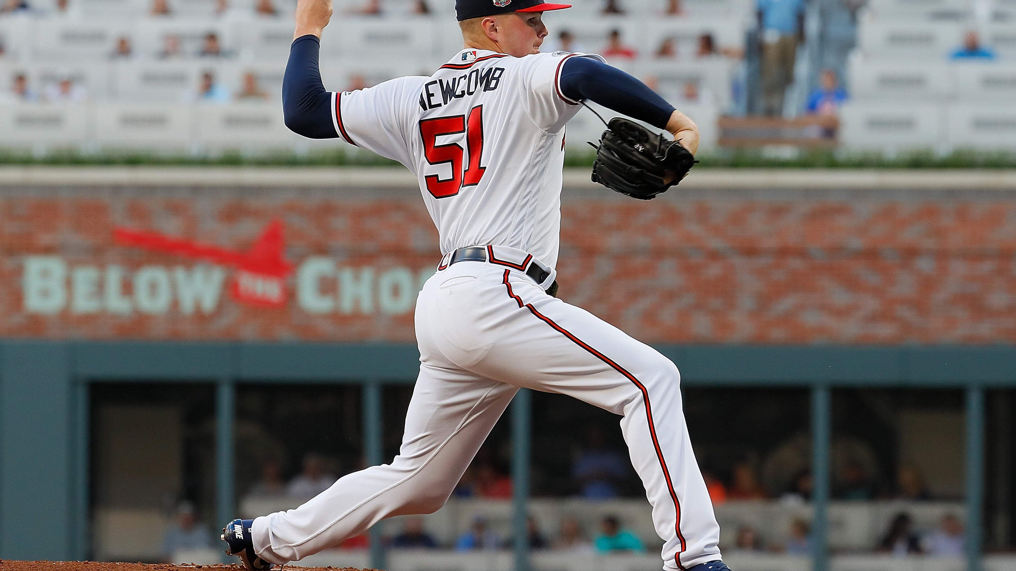 Sean Newcomb of the Braves pitches against the Miami Marlins at SunTrust Park on June 16, 2017 in Atlanta. (Photo by Kevin C. Cox/Getty Images)