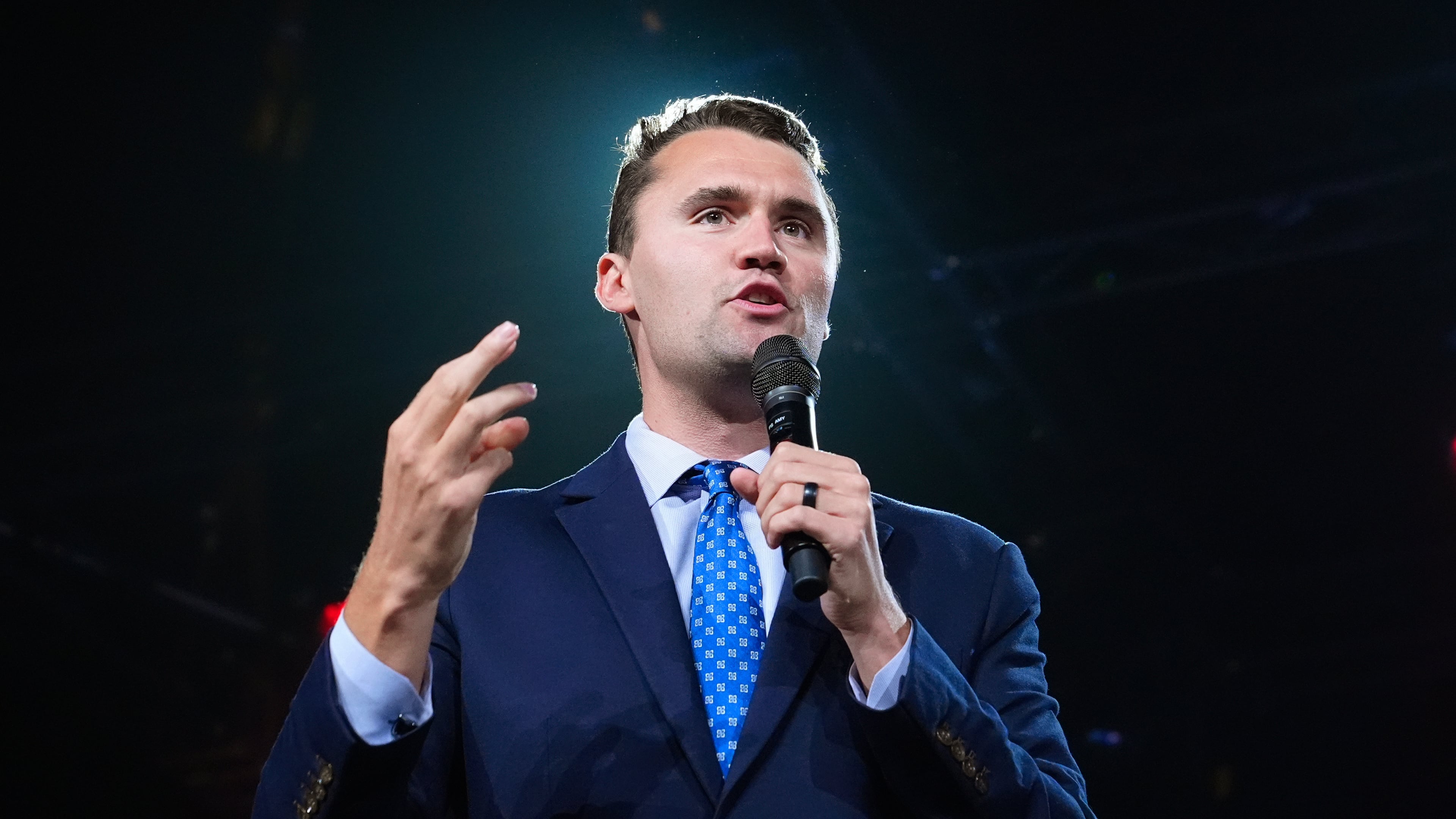 FILE - Turning Point USA Founder Charlie Kirk speaks at a Turning Point event prior to Republican vice presidential nominee Sen. JD Vance, R-Ohio, speaking, Sept. 4, 2024, in Mesa, Ariz. (AP Photo/Ross D. Franklin, File)