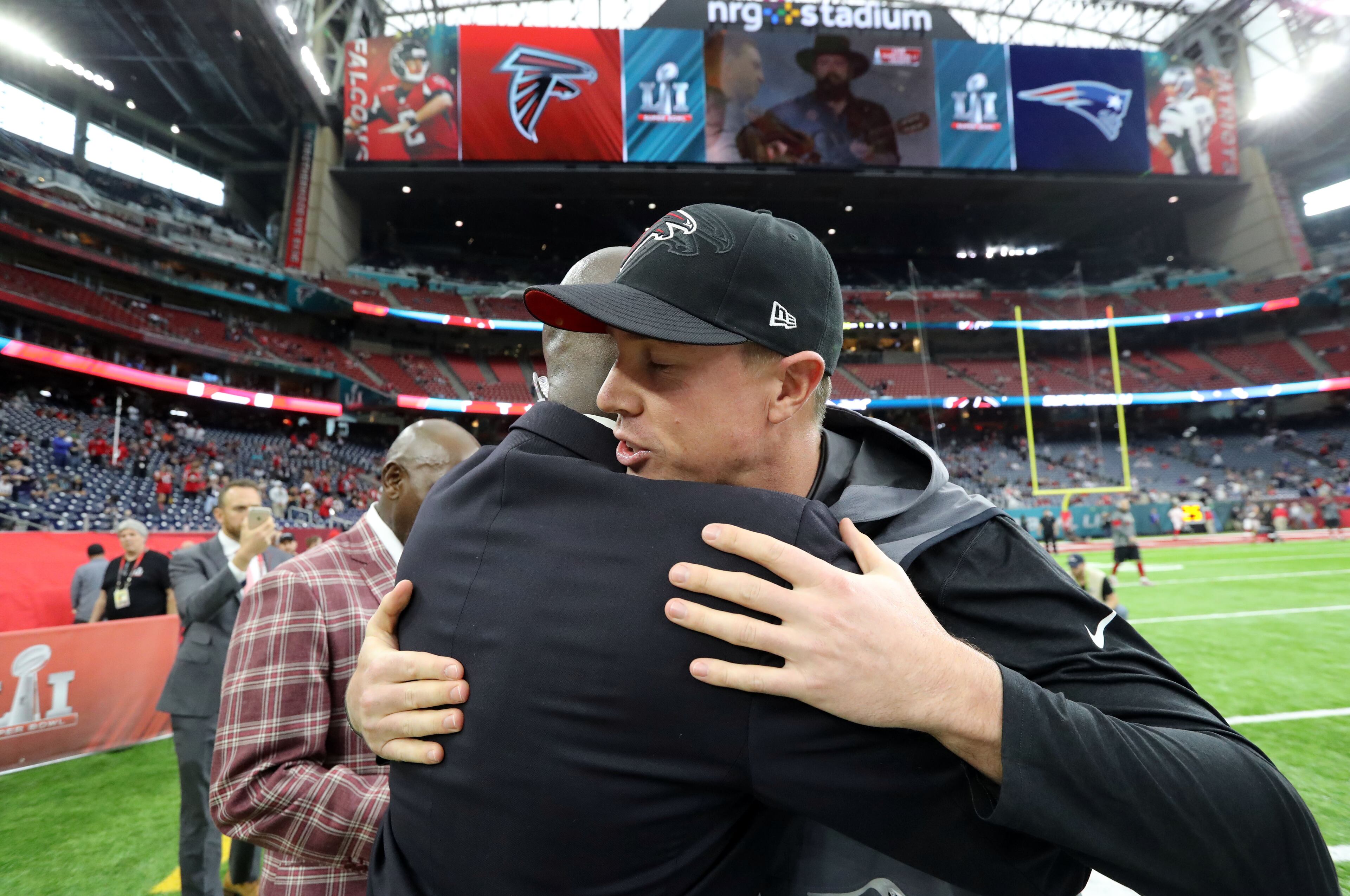 FEBRUARY 5, 2017 HOUSTON TX Atlanta Falcons quarterback Matt Ryan (2) gives Ted Cruz a hug during warmups as the Atlanta Falcons meet the New England Patriots in Super Bowl LI at NRG Stadium in Houston, TX, Sunday, February 5, 2017. Curtis Compton/AJC