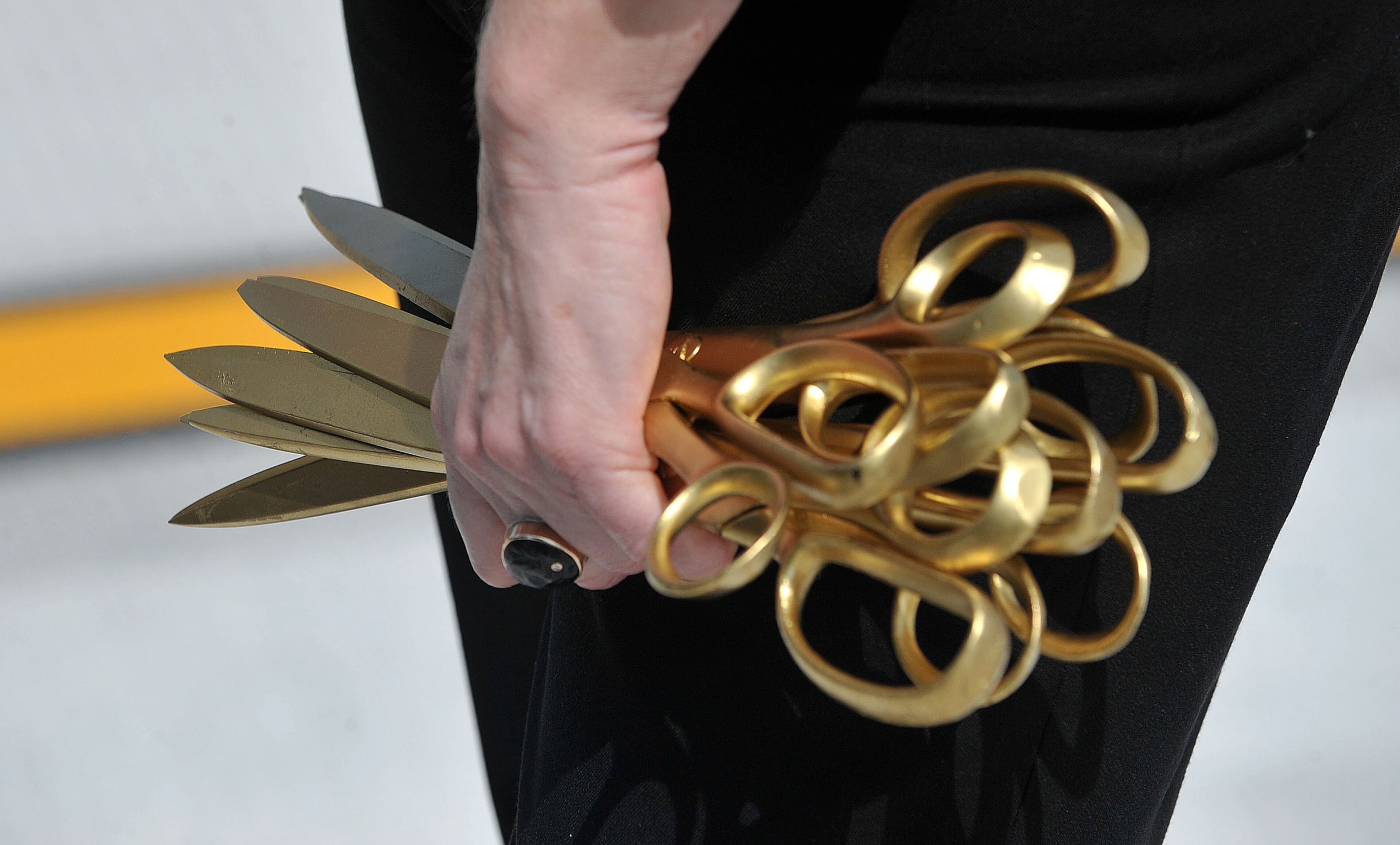 Overly large scissors like these are used in ribbon-cutting ceremonies as a classic symbol of the grand opening of a new business or the completion of a special project.
