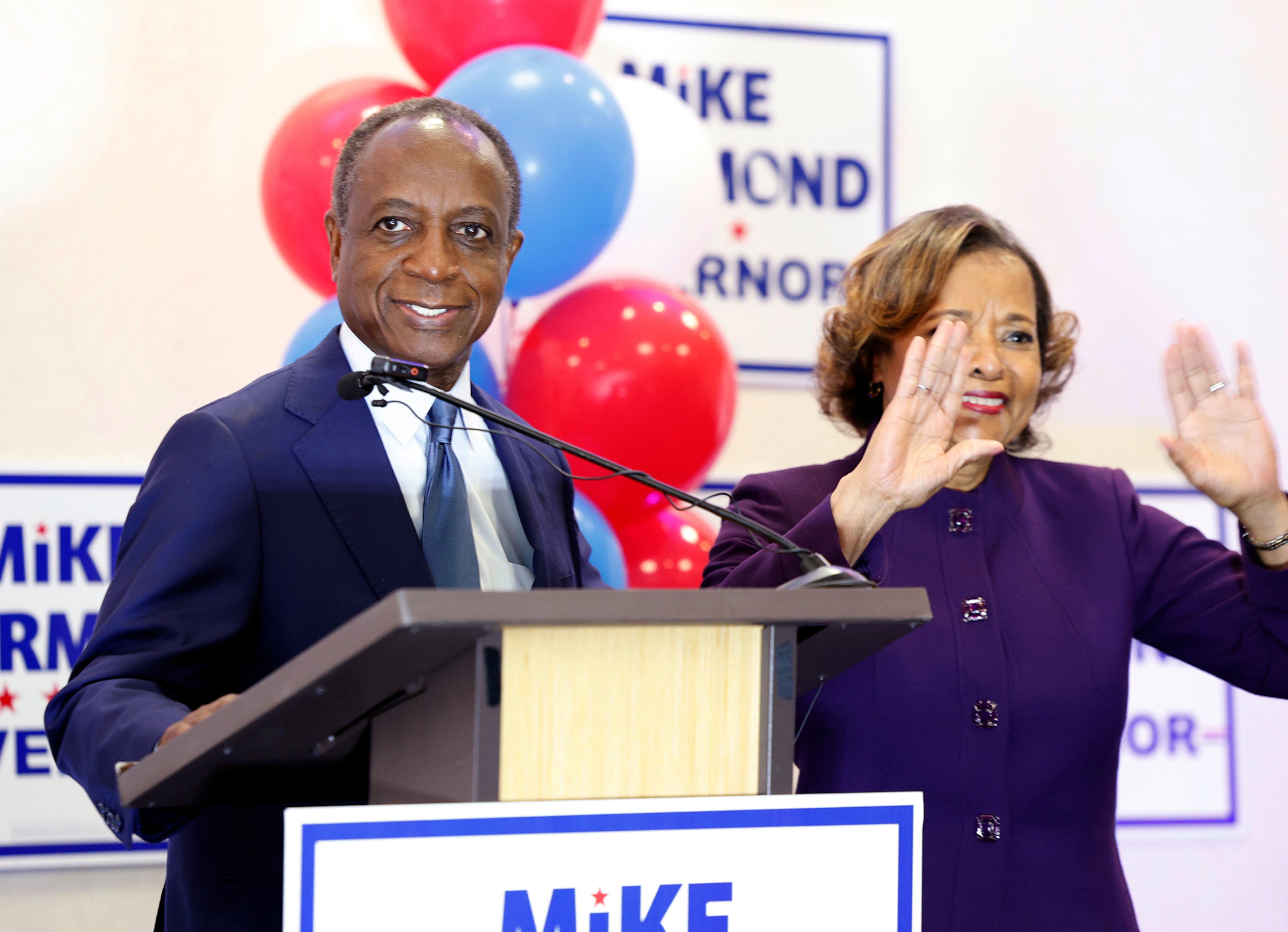 May 19, 2026 - Decatur, GA - Democratic candidate for Georgia state governor Mike Thurmond with his wife Zola addresses supporters at his watch party headquarters at the Marriott Conference Center in Decatur Tuesday, May 19, 2026. (Akili-Casundria Ramsess/for the AJC)