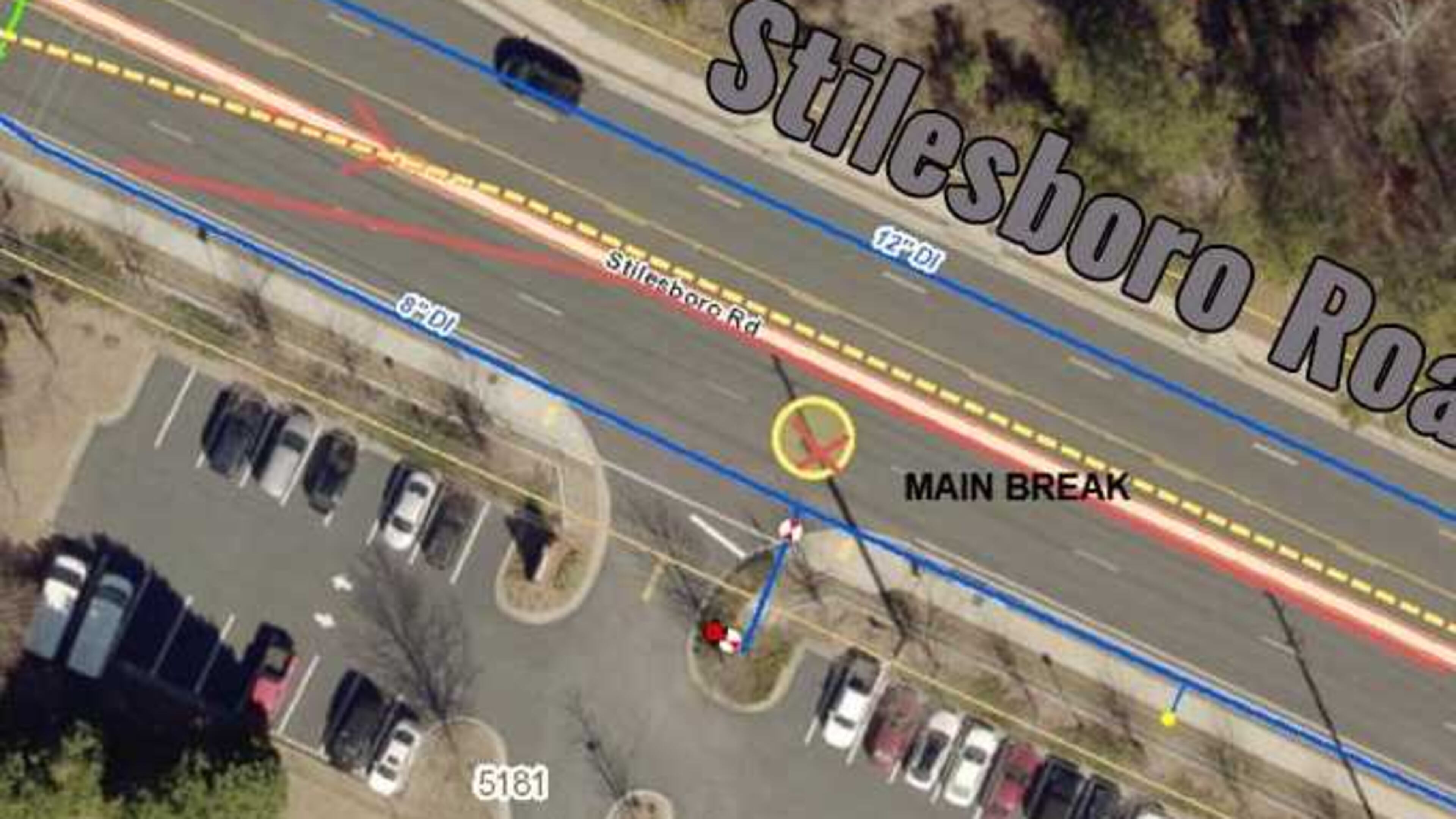 This is the spot of a water main break in Acworth, according to Cobb County social media accounts.