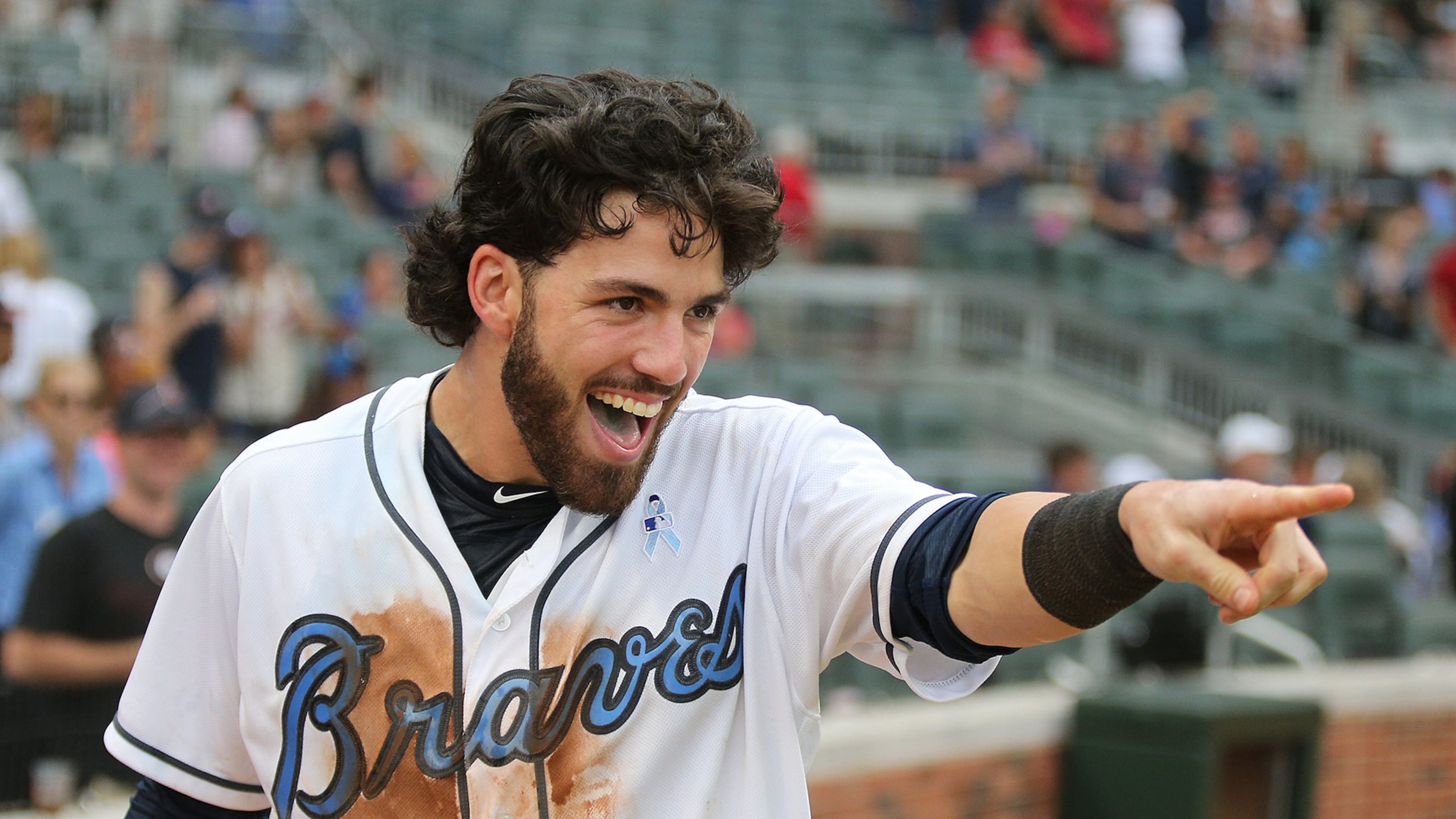 Dansby Swanson laughs at Brandon Phillips after he dunked him for hitting a walk off RBI single to beat the Miami Marlins 5-4 during the ninth inning in a MLB baseball game on Sunday, June 18, 2017, in Atlanta. Curtis Compton/ccompton@ajc.com