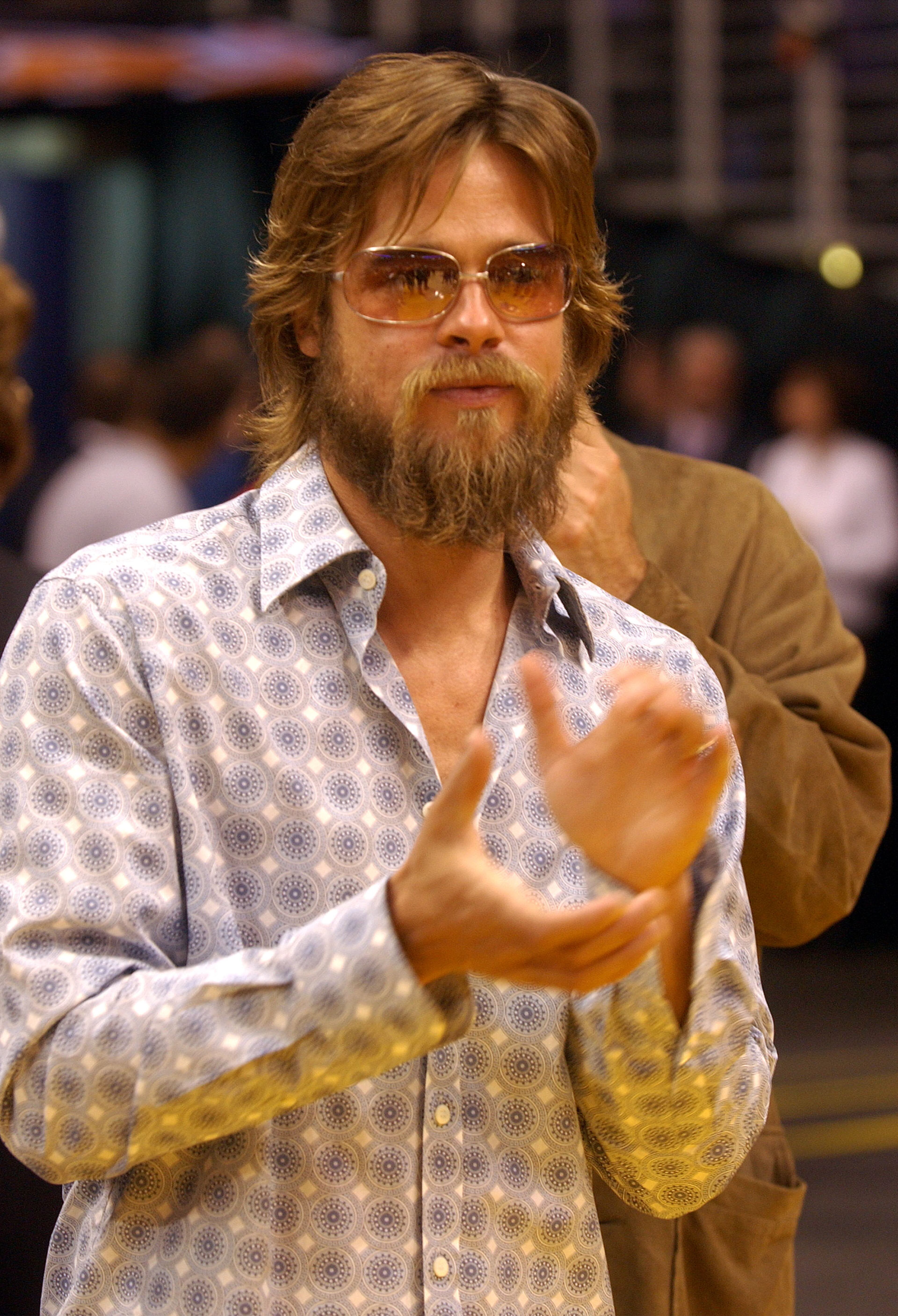 LOS ANGELES - June 5: Actor Brad Pitt attends Game 1 of the NBA Finals between the Los Angeles Lakers and the New Jersey Nets June 5, 2002 at Staples Center in Los Angeles, California. NOTE TO USER: User expressly acknowledges and agrees that, by downloading and/or using this photograph, user is consenting to the terms and conditions of the Getty Images License Agreement. (Photo by Vince Bucci/Getty Images)