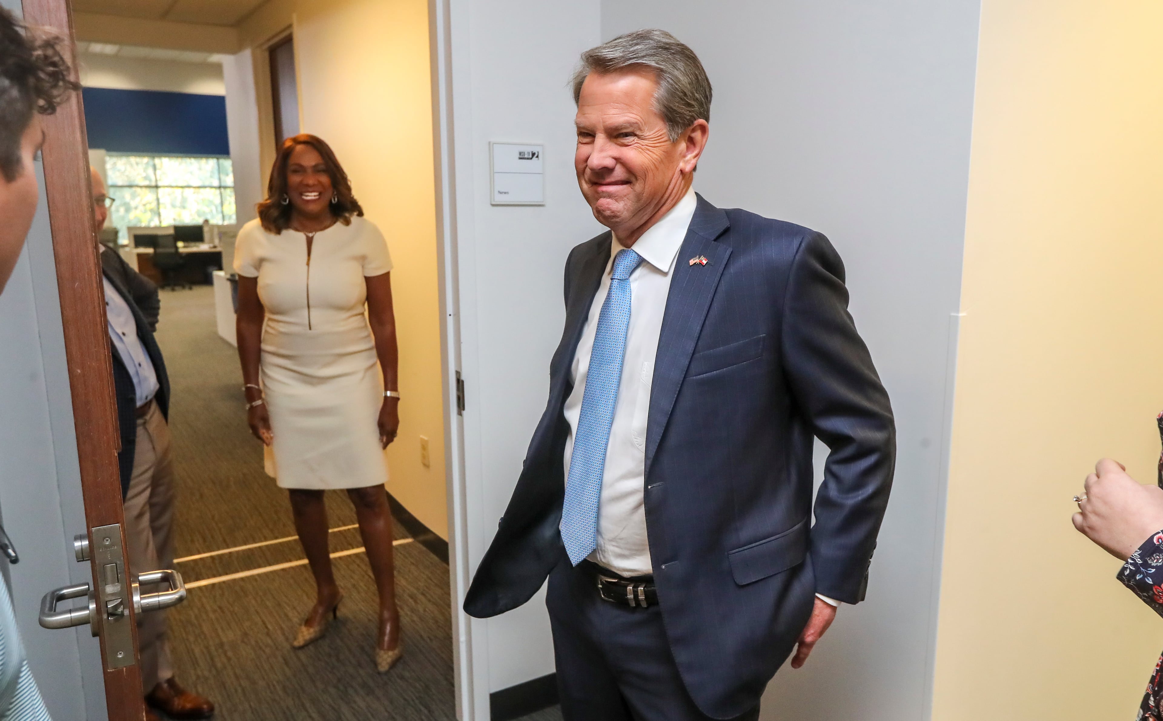 Gov. Brian Kemp at the WSB studio after winning the 2022 election. (John Spink/AJC)