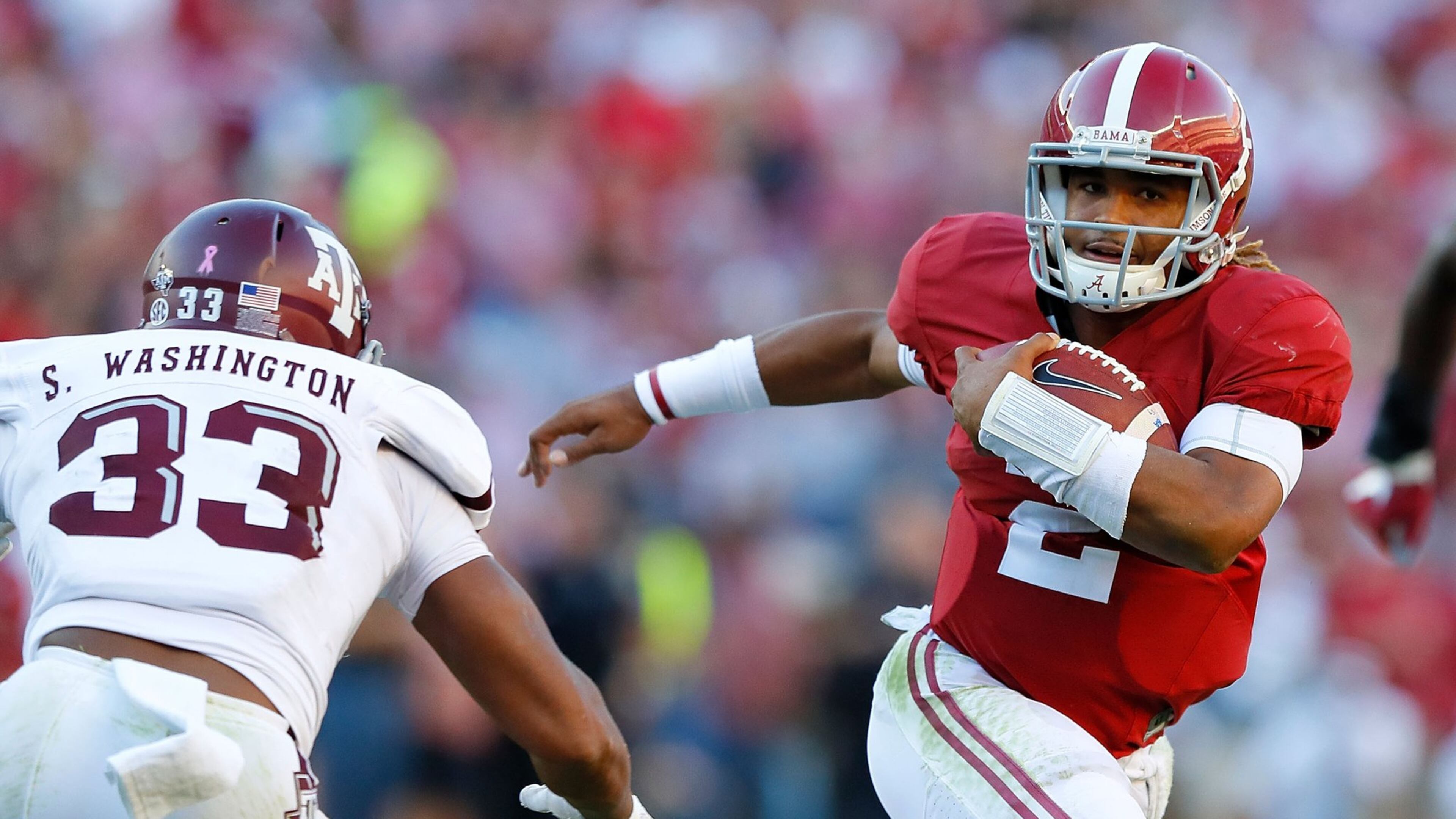 Alabama freshman quarterback Jalen Hurts (2) could play his next two games in the Georgia Dome — Saturday’s SEC Championship game and maybe the Chick-fil-A Peach Bowl. (Photo by Kevin C. Cox/Getty Images)