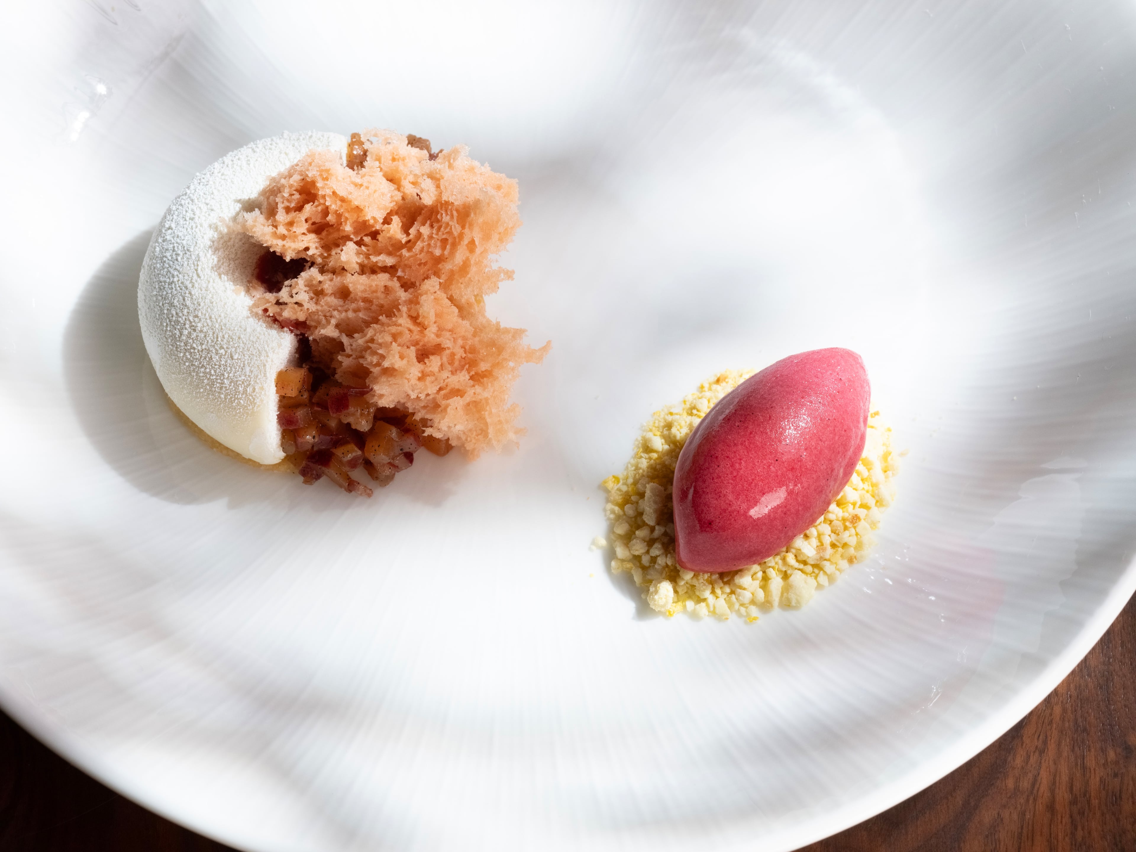 Peaches are prepared four ways in Lazy Betty's early summer peach dessert. (Courtesy of Matt Wong)
