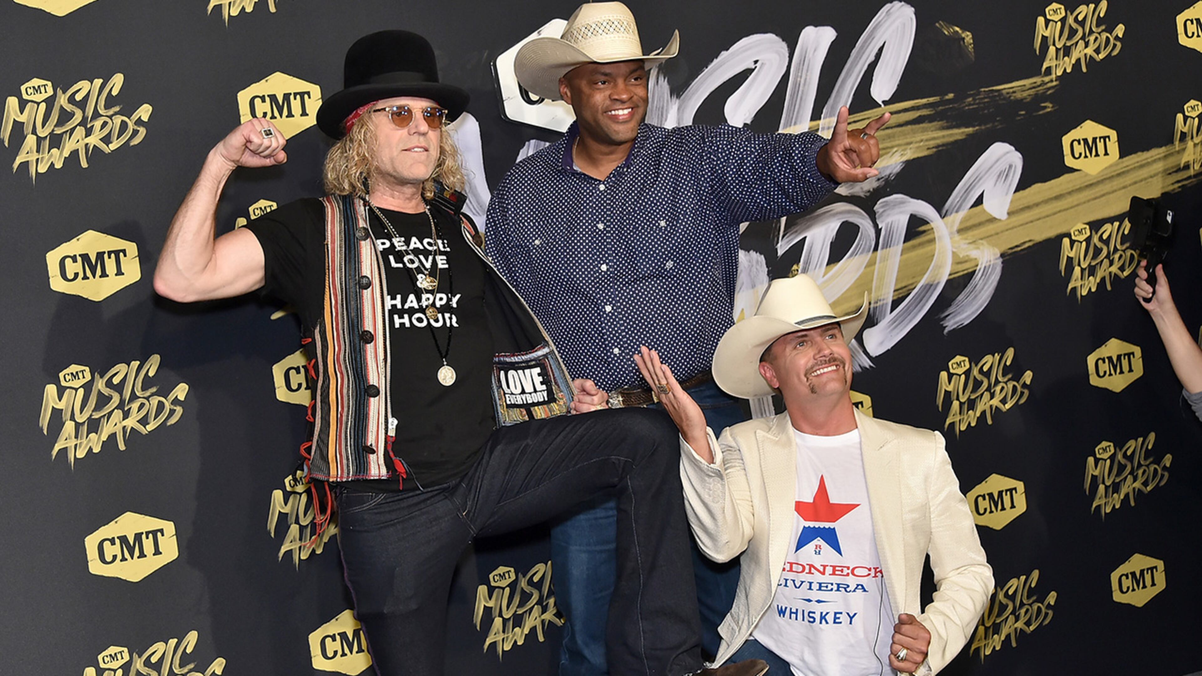 NASHVILLE, TN - JUNE 06: Big Kenny (L) and John Rich (R) of Big & Rich and Cowboy Troy attend the 2018 CMT Music Awards at Bridgestone Arena on June 6, 2018 in Nashville, Tennessee. (Photo by Mike Coppola/Getty Images for CMT)