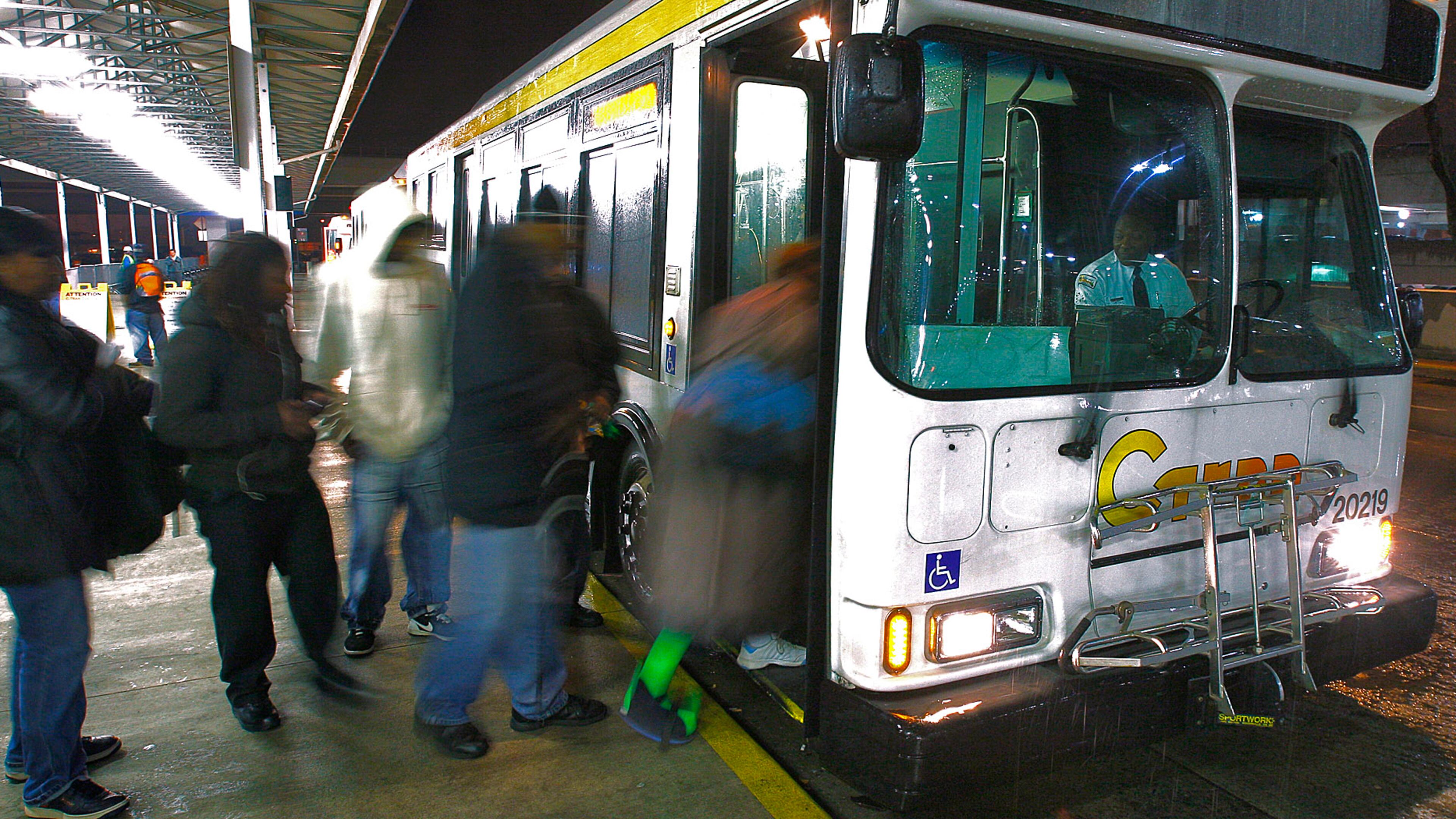 C-Tran buses load up at Hartsfield-Jackson International Airport Wednesday, March 10, 2010 where riders will be transported back to various destinations in Clayton County.