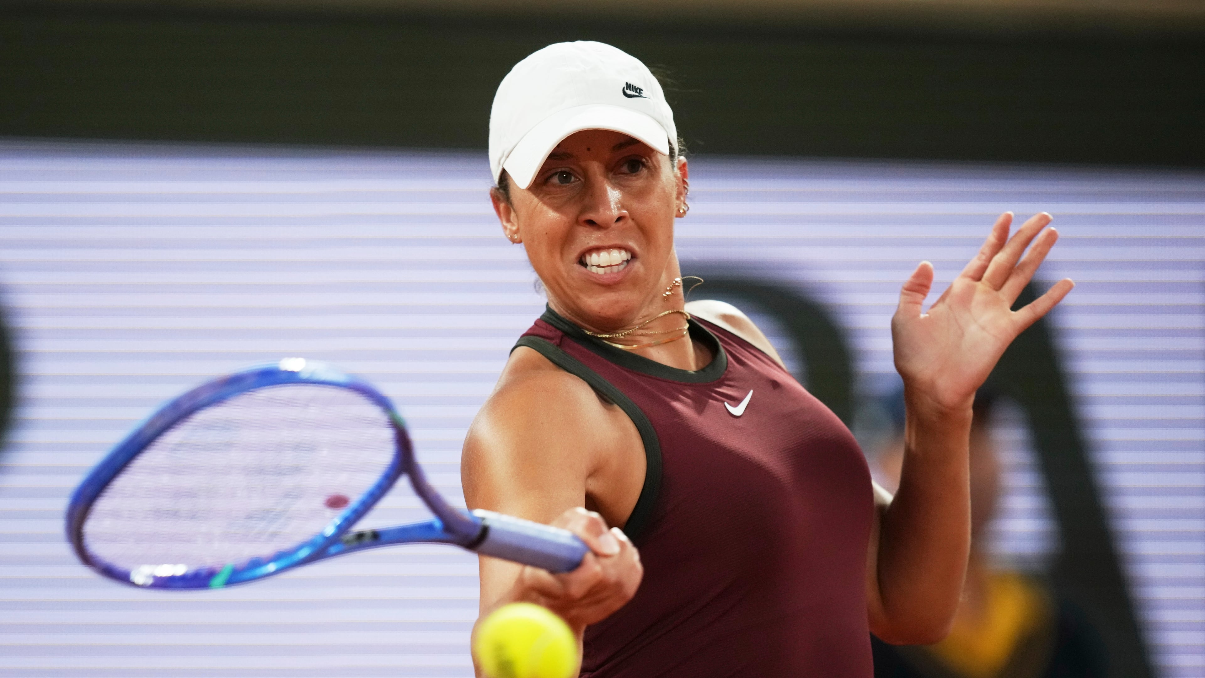 FILE - Madison Keys of the U.S. plays a shot against Coco Gauff of the U.S. during their quarterfinal match of the French Tennis Open in Paris, on June 4, 2025. (AP Photo/Christophe Ena, File)