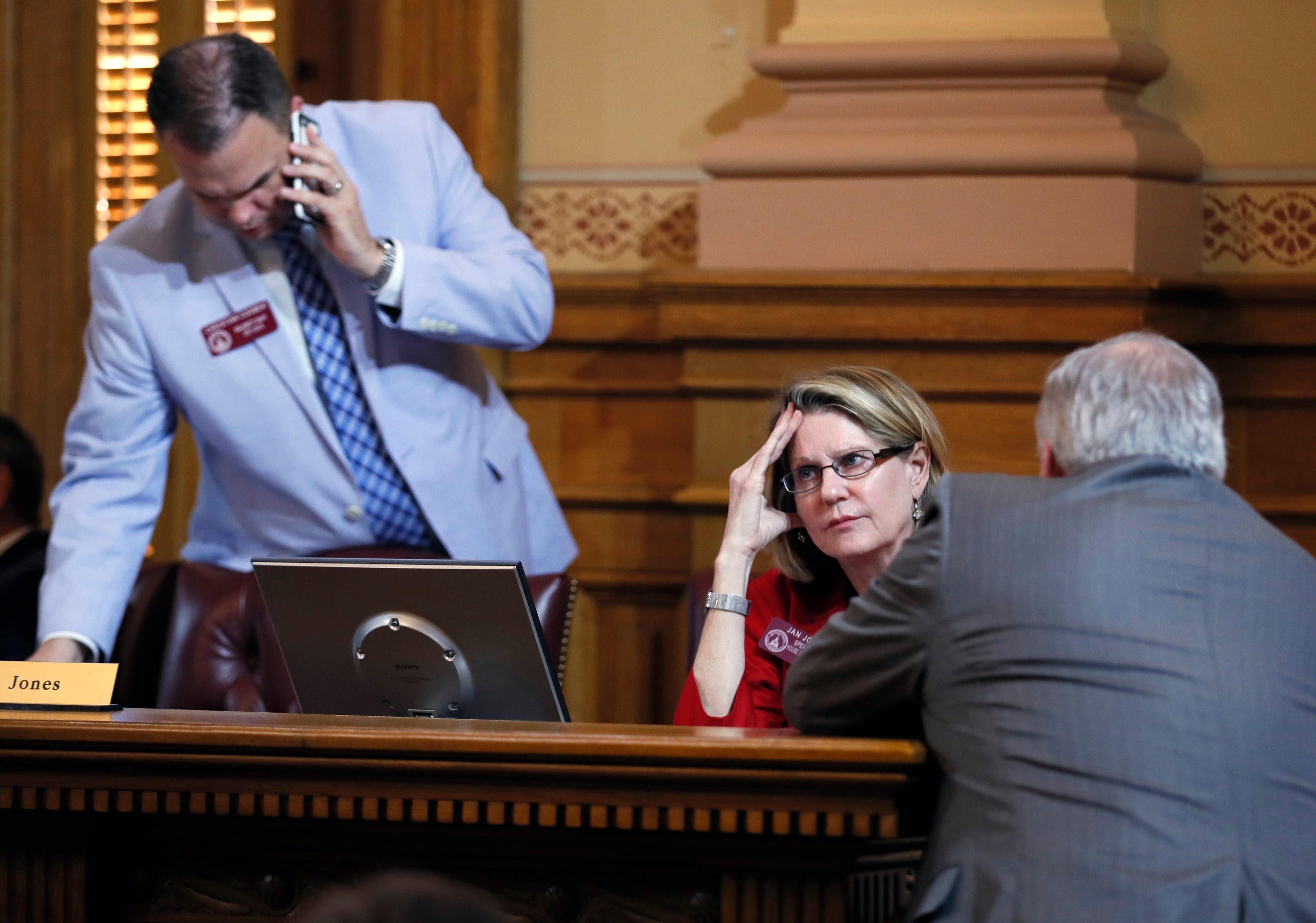 House Speaker Pro Tem Jan Jones waits for a late afternoon Rules Committee meeting to begin. It's the panel that decides what legislation will get a floor vote. BOB ANDRES /BANDRES@AJC.COM