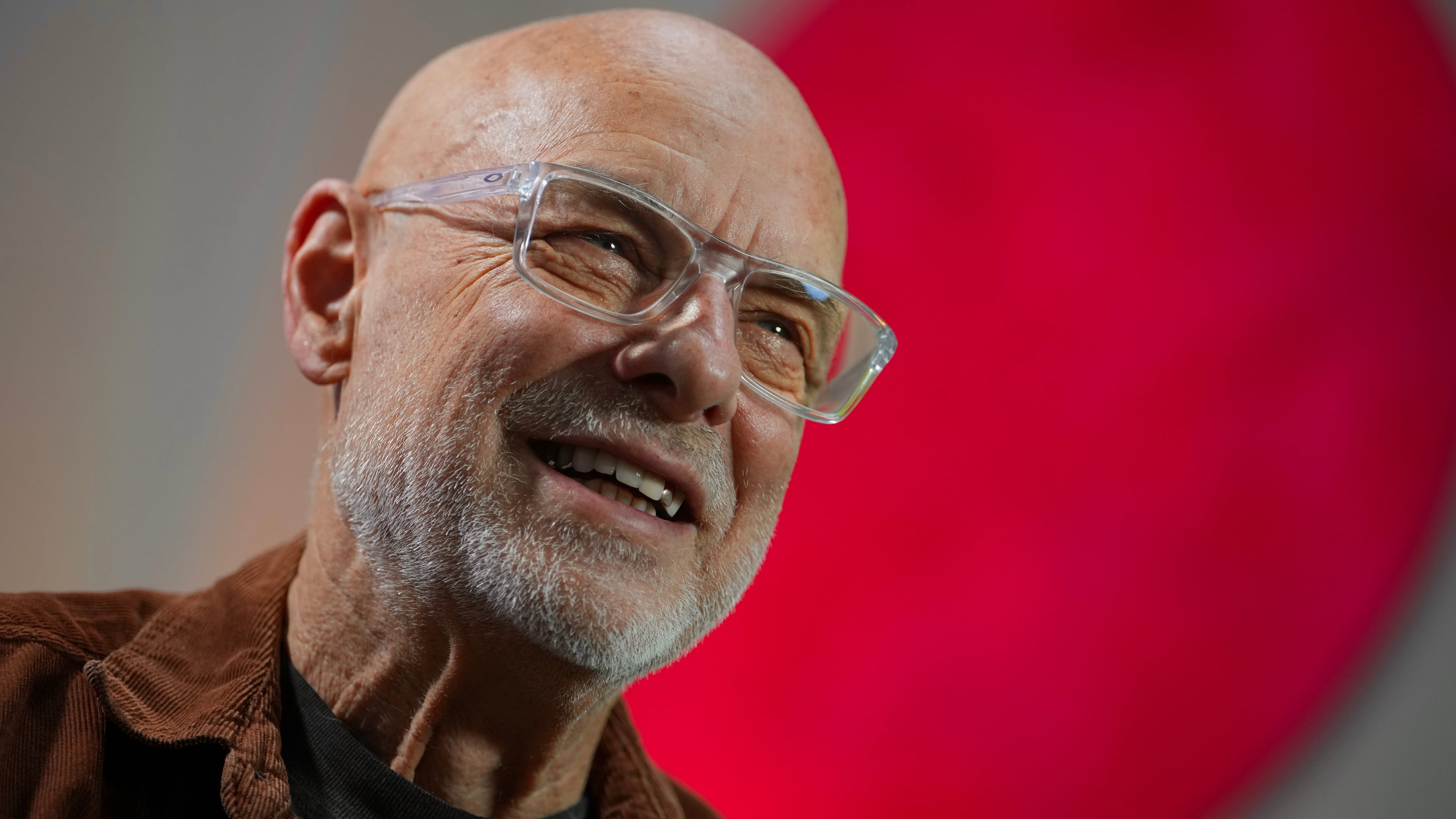 Brian Eno speaks during an interview in London, Tuesday, Sept. 29, 2026. (AP Photo/Kin Cheung)
