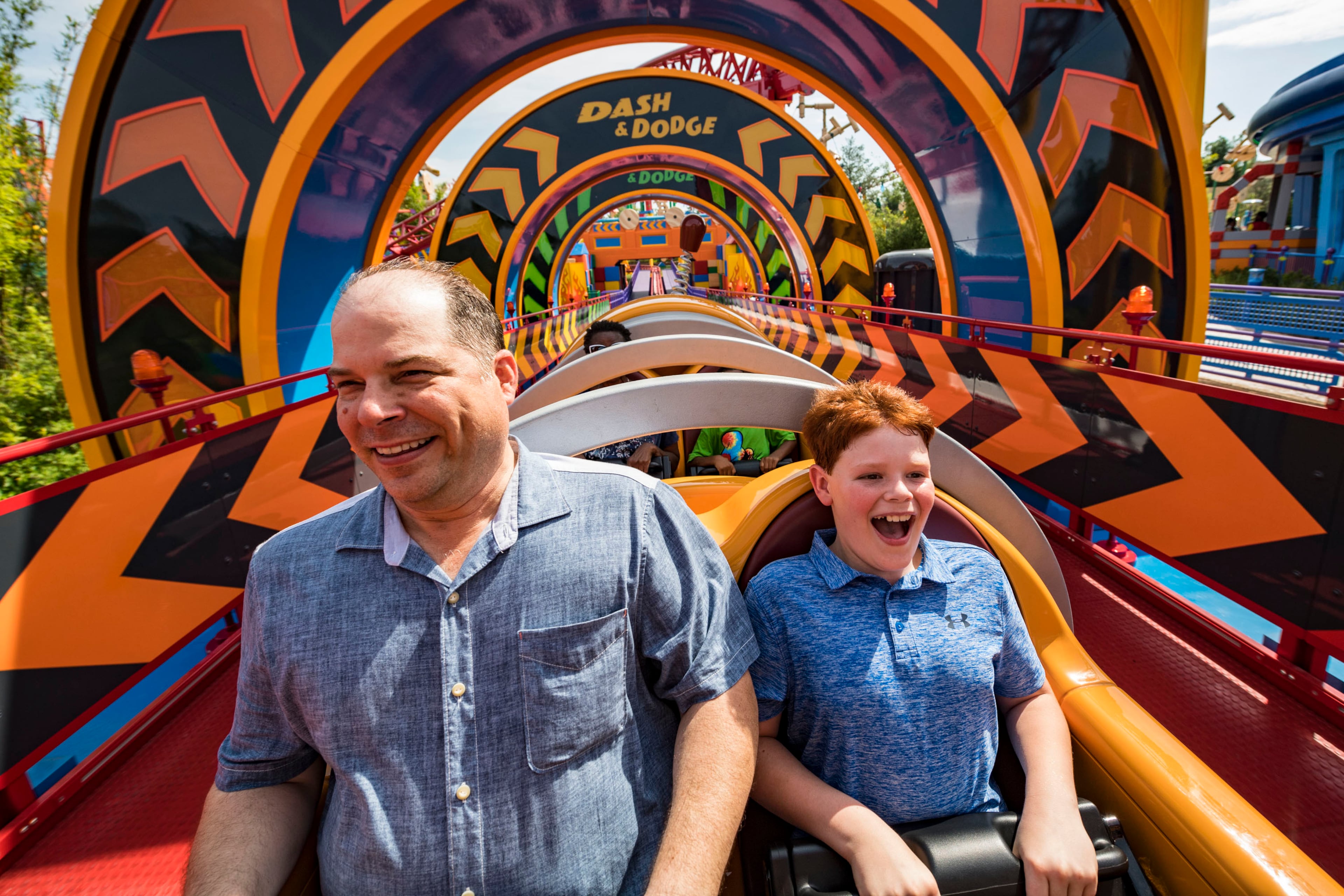 Slinky DogÕs coils twist and turn around the curves, hills, and drops of Slinky Dog Dash at Toy Story Land at DisneyÕs Hollywood Studios. The family-friendly coaster is inspired by the hit Pixar Animation StudiosÕ Toy Story films, and is DisneyÕs first coaster with a double-launch. Walt Disney World Resort guests get to race and dive around a track that stretches across Toy Story Land. (Matt Stroshane, photographer)