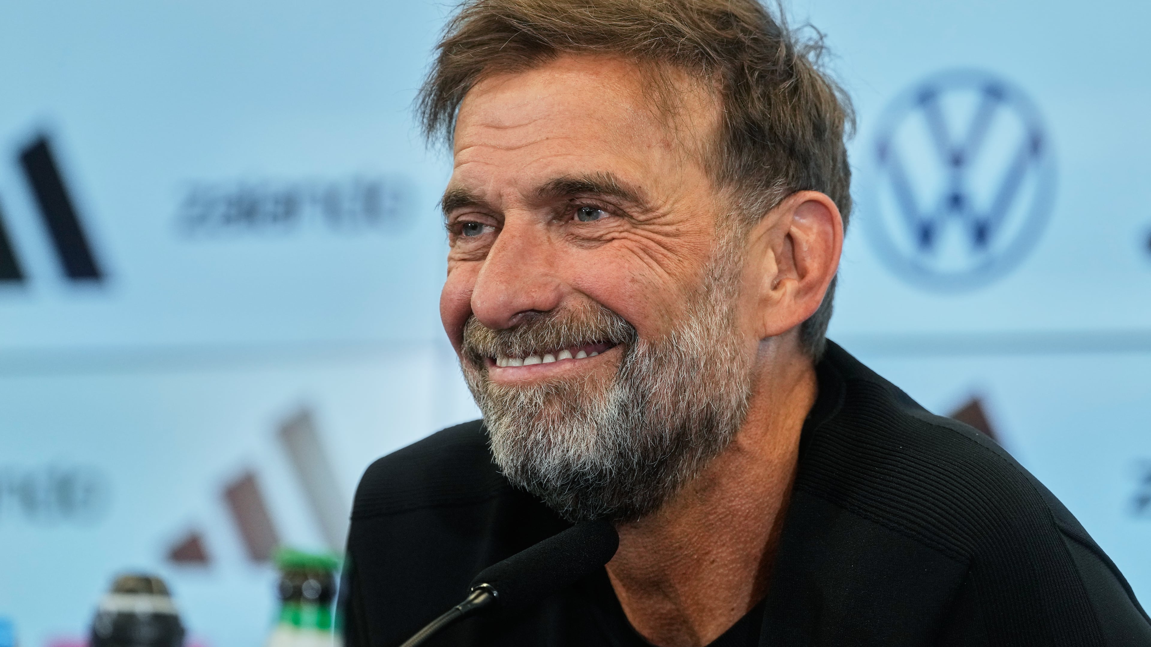 Newly appointed head coach of the German national soccer team Juergen Klopp attends a news conference at the headquarters of the German Football Association DFB in Frankfurt, Germany, Friday, July 24, 2026. (AP Photo/Michael Probst)