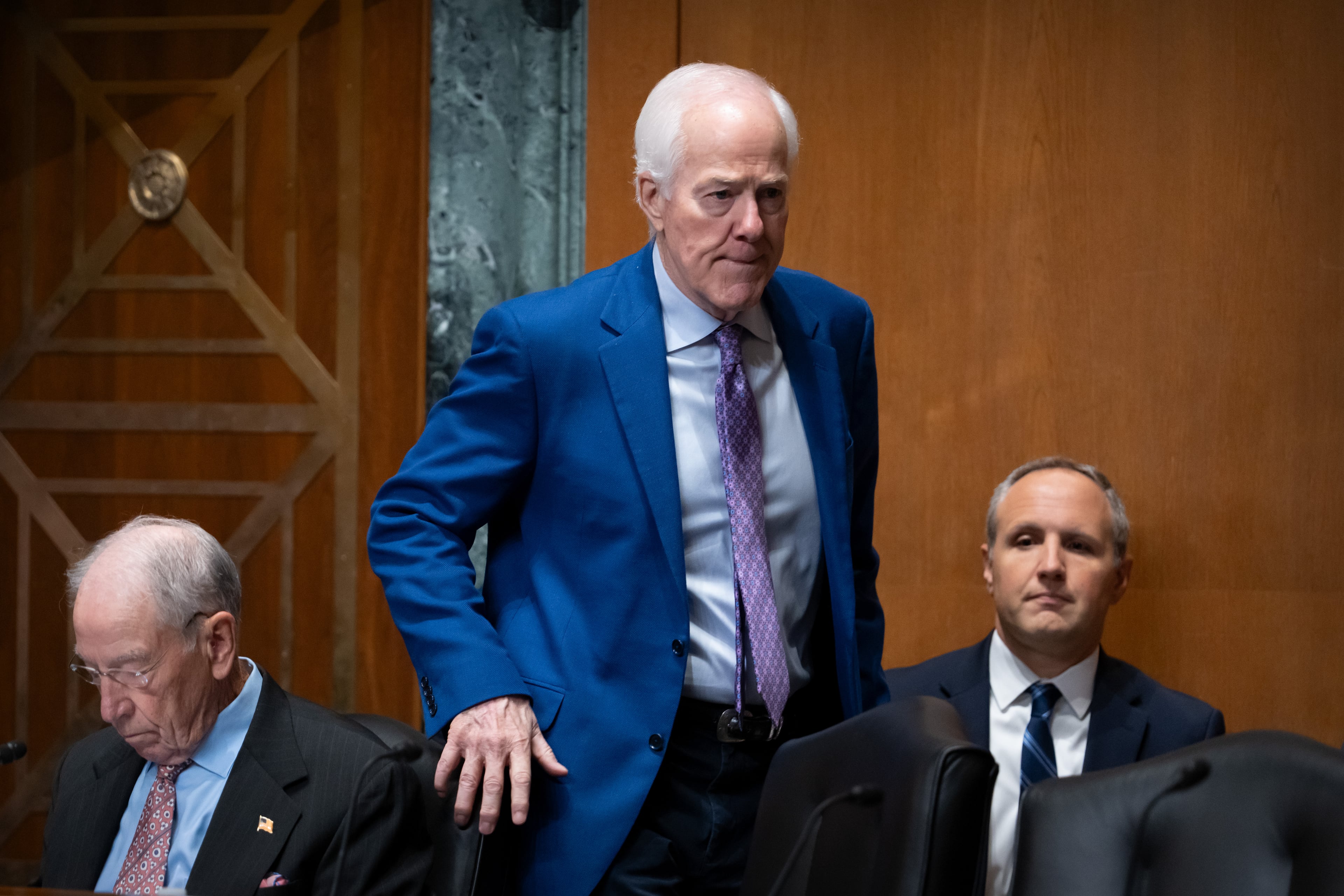 Sen. John Cornyn, R-Texas, arrives for a hearing of the Senate Finance Committee on Capitol Hill in July. (Mark Schiefelbein/AP)