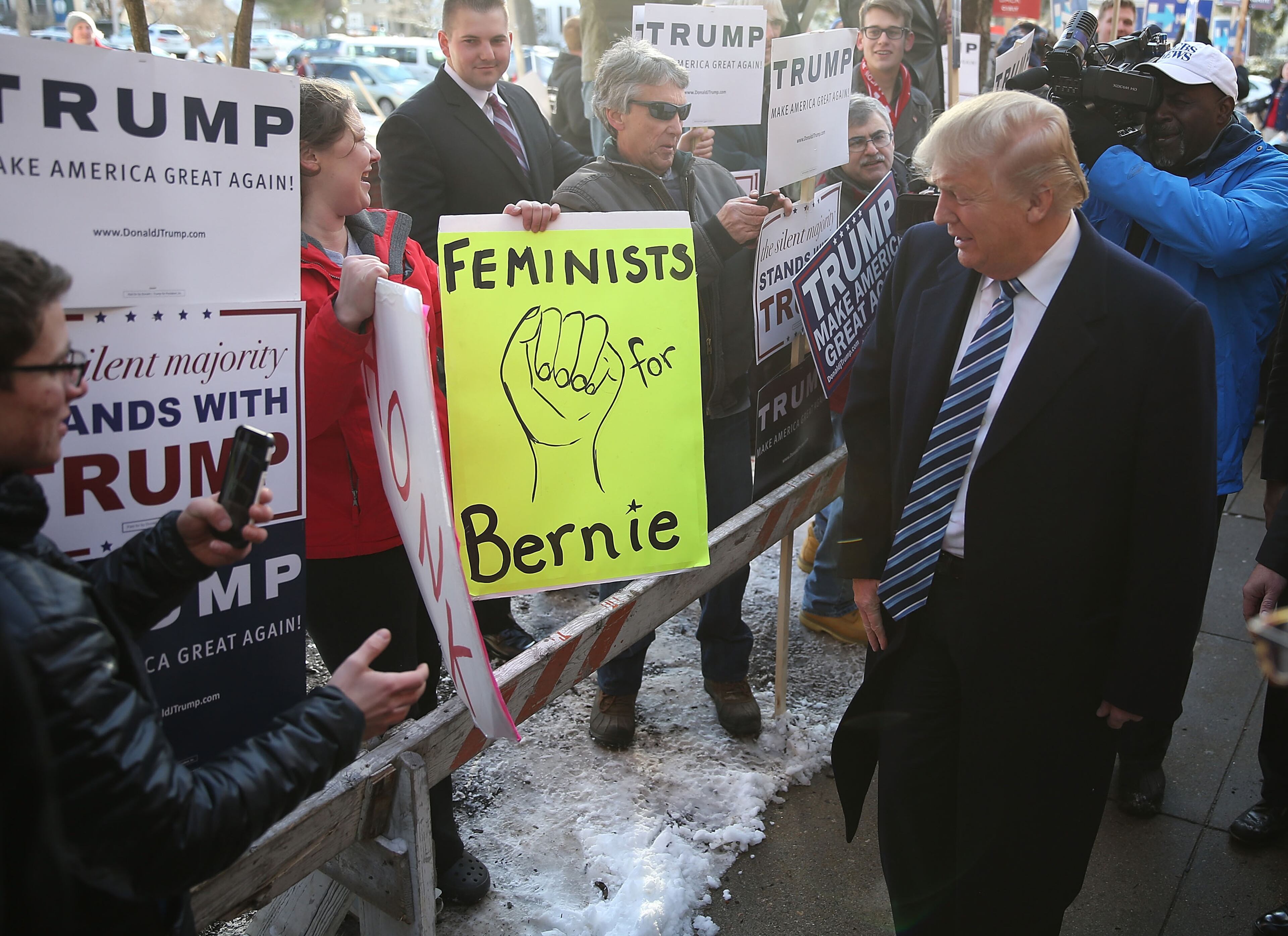 Republican presidential candidate Donald Trump visits a polling station as voters cast their primary day ballots on February 9, 2016 in Manchester, New Hampshire. The process to select the next Democratic and Republican Presidential candidates continues. (Photo by Joe Raedle/Getty Images)