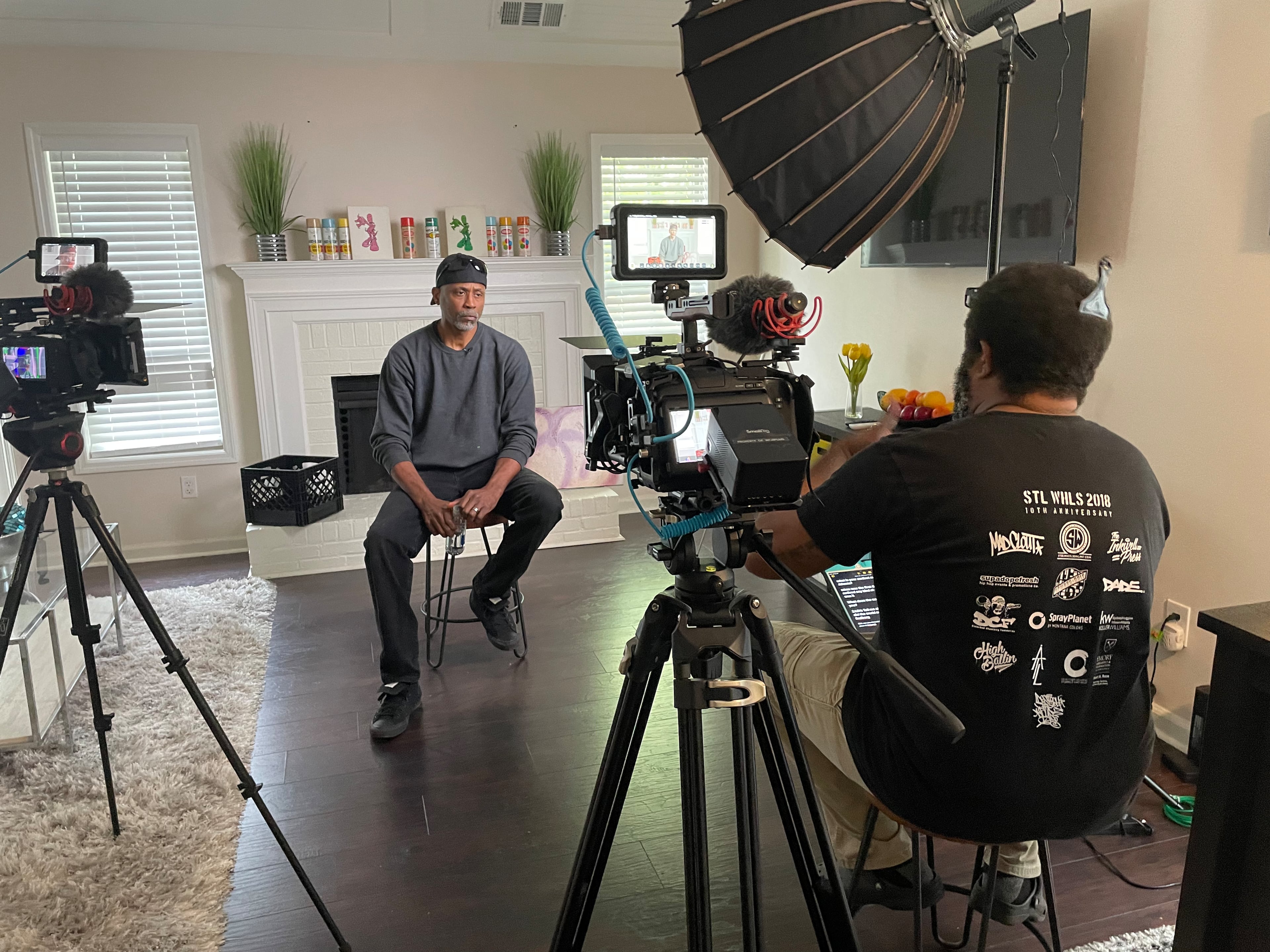 Graffiti historian Antar Fierce interviews artist Sparky Z for the film "City of Kings." Courtesy of Will Feagins