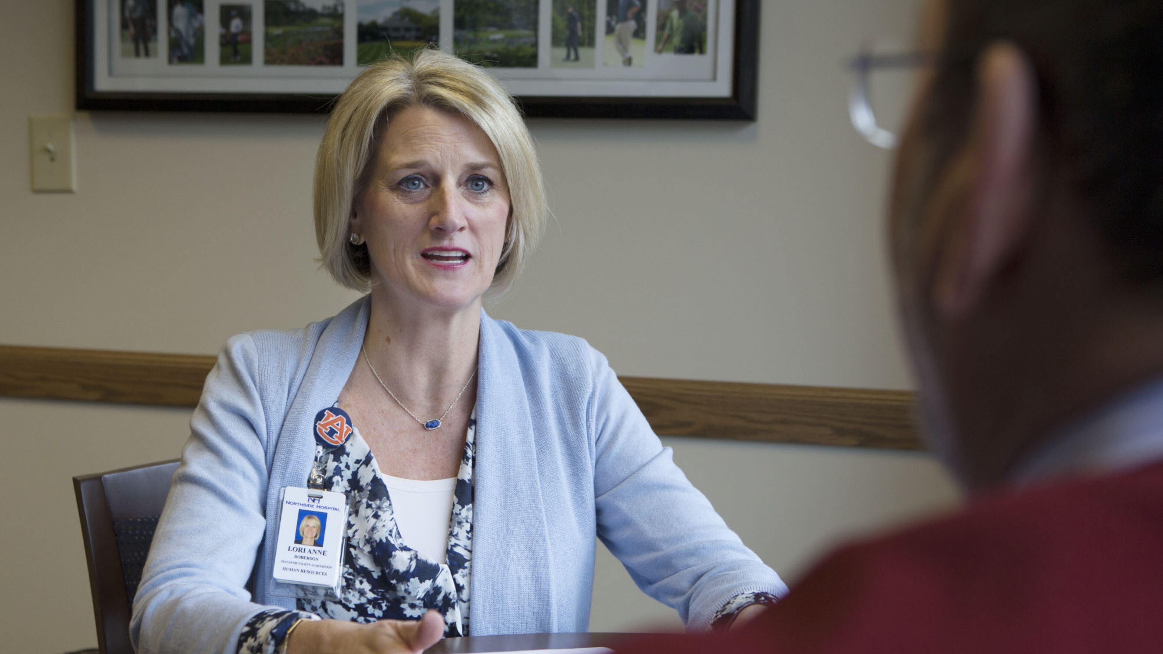 Lori Anne Roberson and Mark Rosenthal meet together at the Northside Hospital Human Resources department in Atlanta. November was a pretty good month for the job market. (Photo by Phil Skinner)