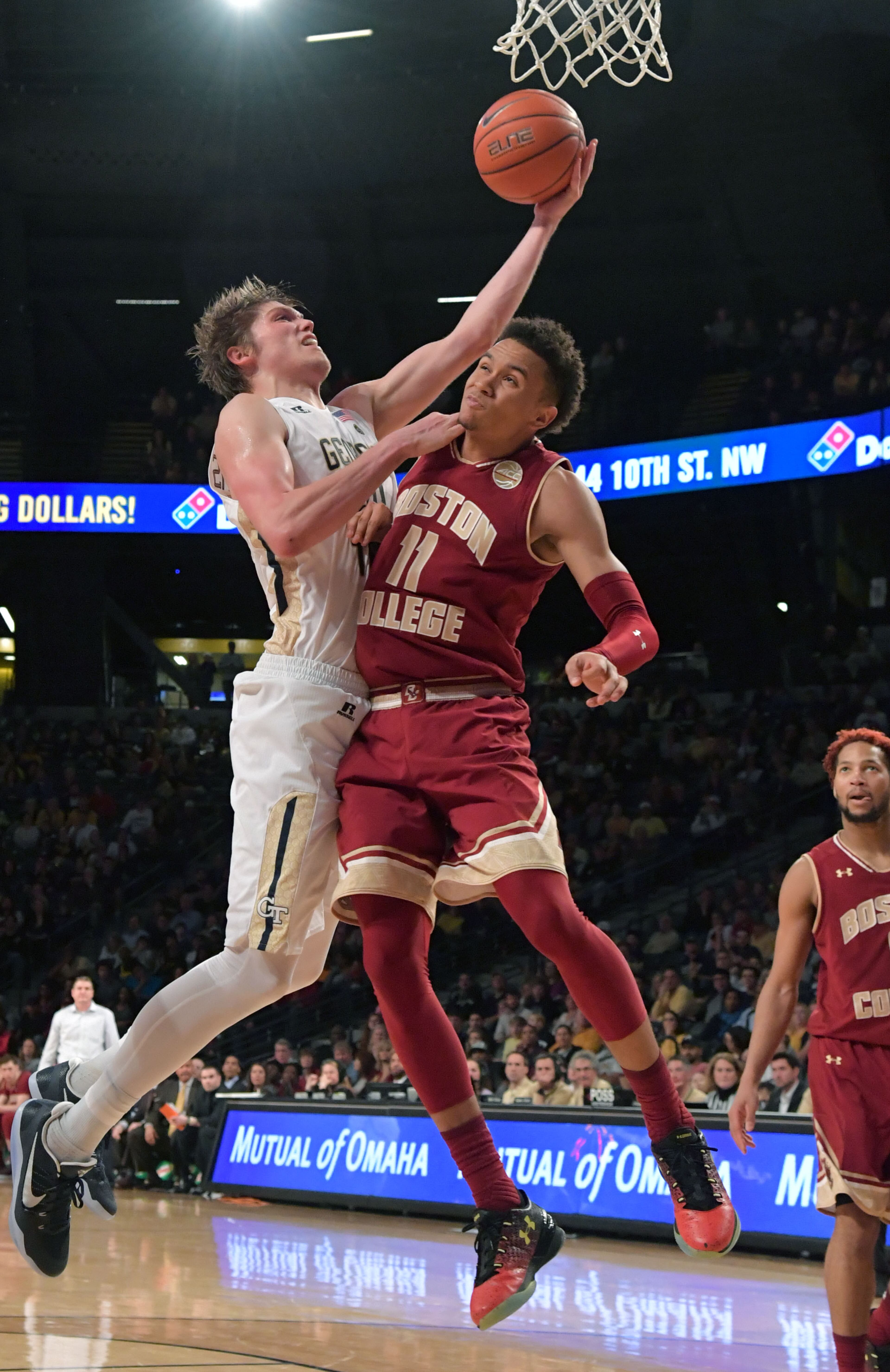 February 11, 2017 Atlanta - Georgia Tech's center Ben Lammers (44) goes up for the shot against Boston College's forward A.J. Turner (11) in a basketball game at McCamish Pavilion on Saturday, February 11, 2017. Georgia Tech won 65 - 54 over the Boston College. HYOSUB SHIN / HSHIN@AJC.COM