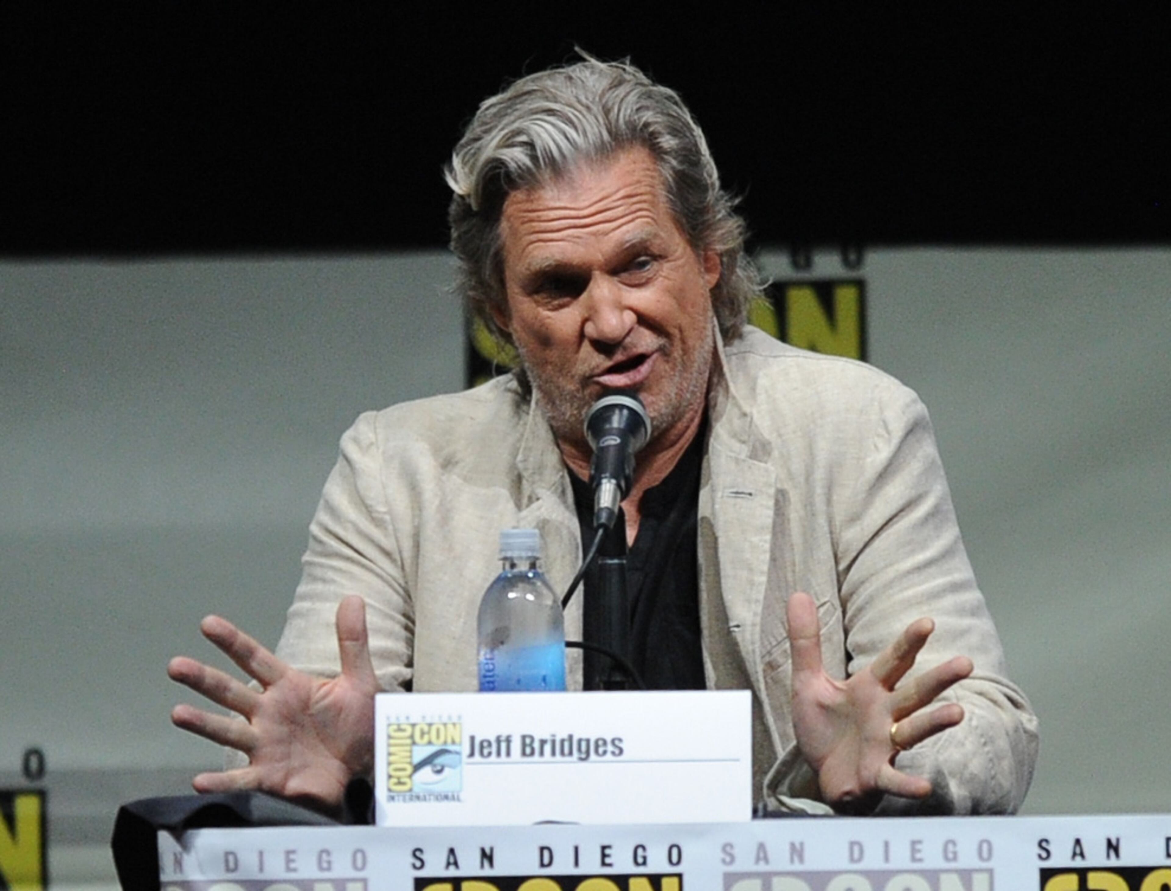 Actor Jeff Bridges speaks onstage at the Warner Bros. and Legendary Pictures preview of "Seventh Son" during Comic-Con International 2013 at San Diego Convention Center on July 20, 2013 in San Diego, California.