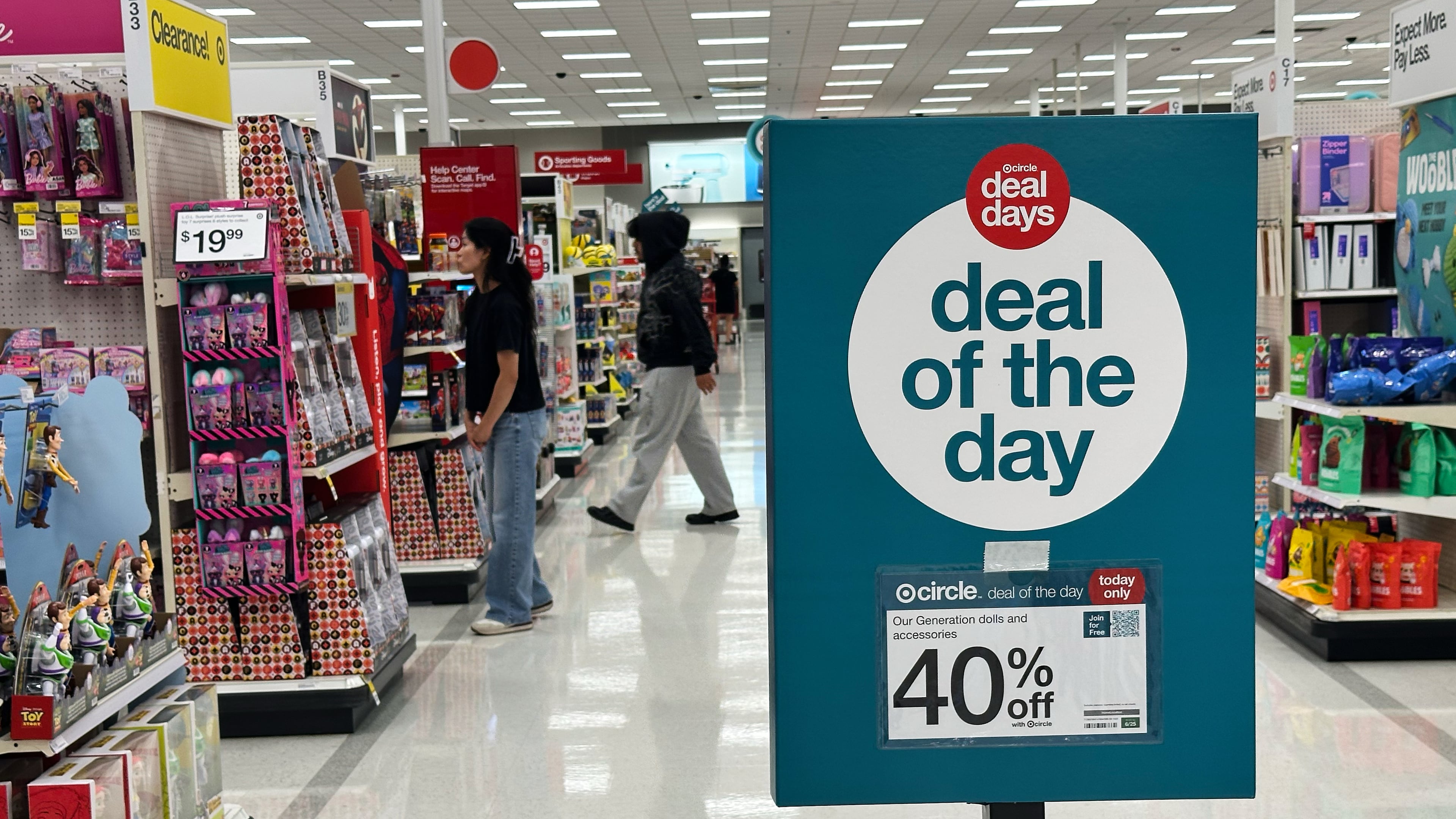 A sale information sign is displayed at a retail store in Wheeling, Ill., Thursday, June 25, 2026. (AP Photo/Nam Y. Huh)